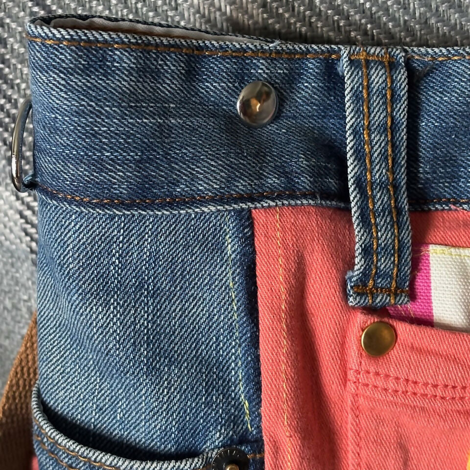 Unique Bag Handbag Made From Upcycled Jeans And Fabric With Detachable Handle And Gonk Decoration
