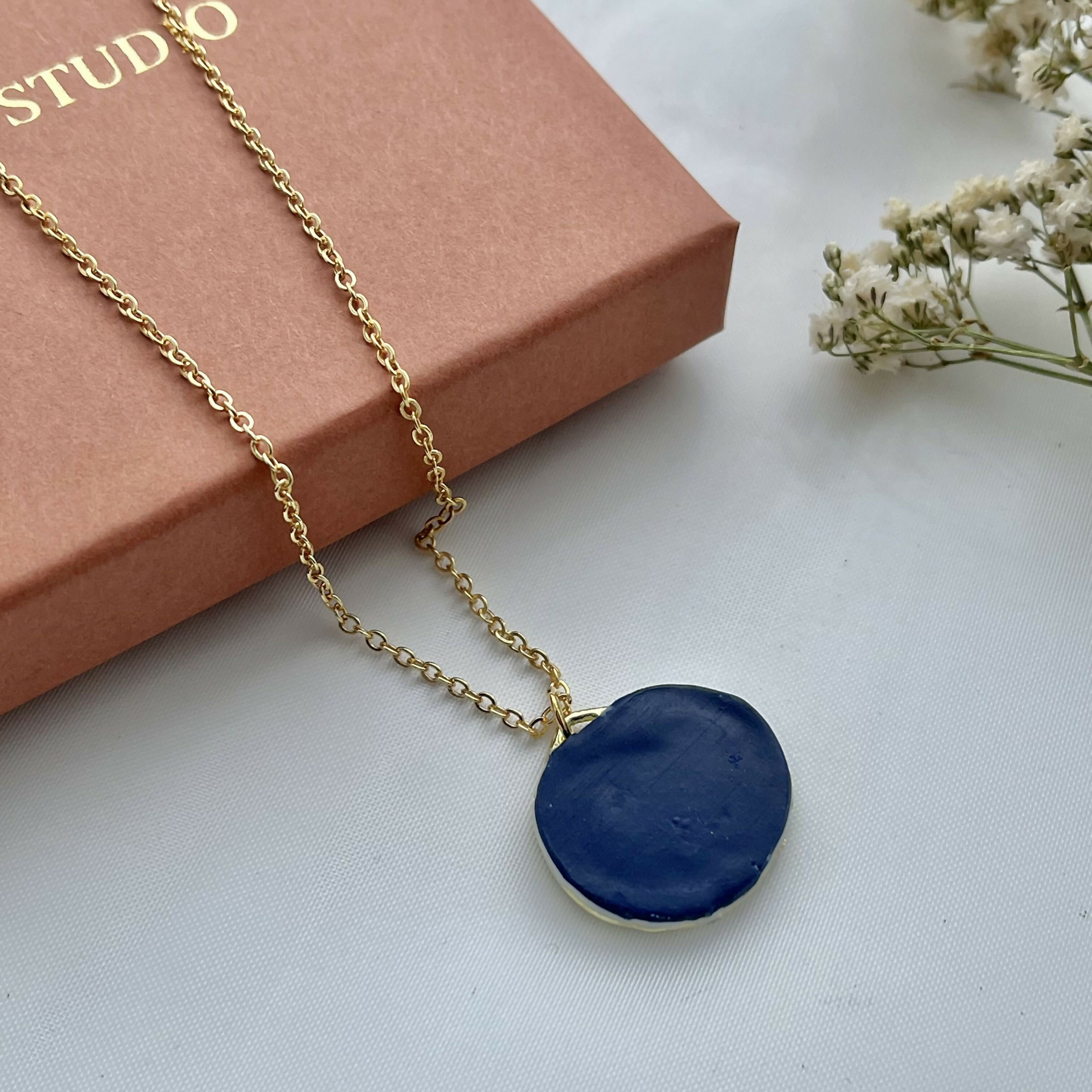 Blue China Necklace No. 2 - Handmade Polymer Clay Necklace