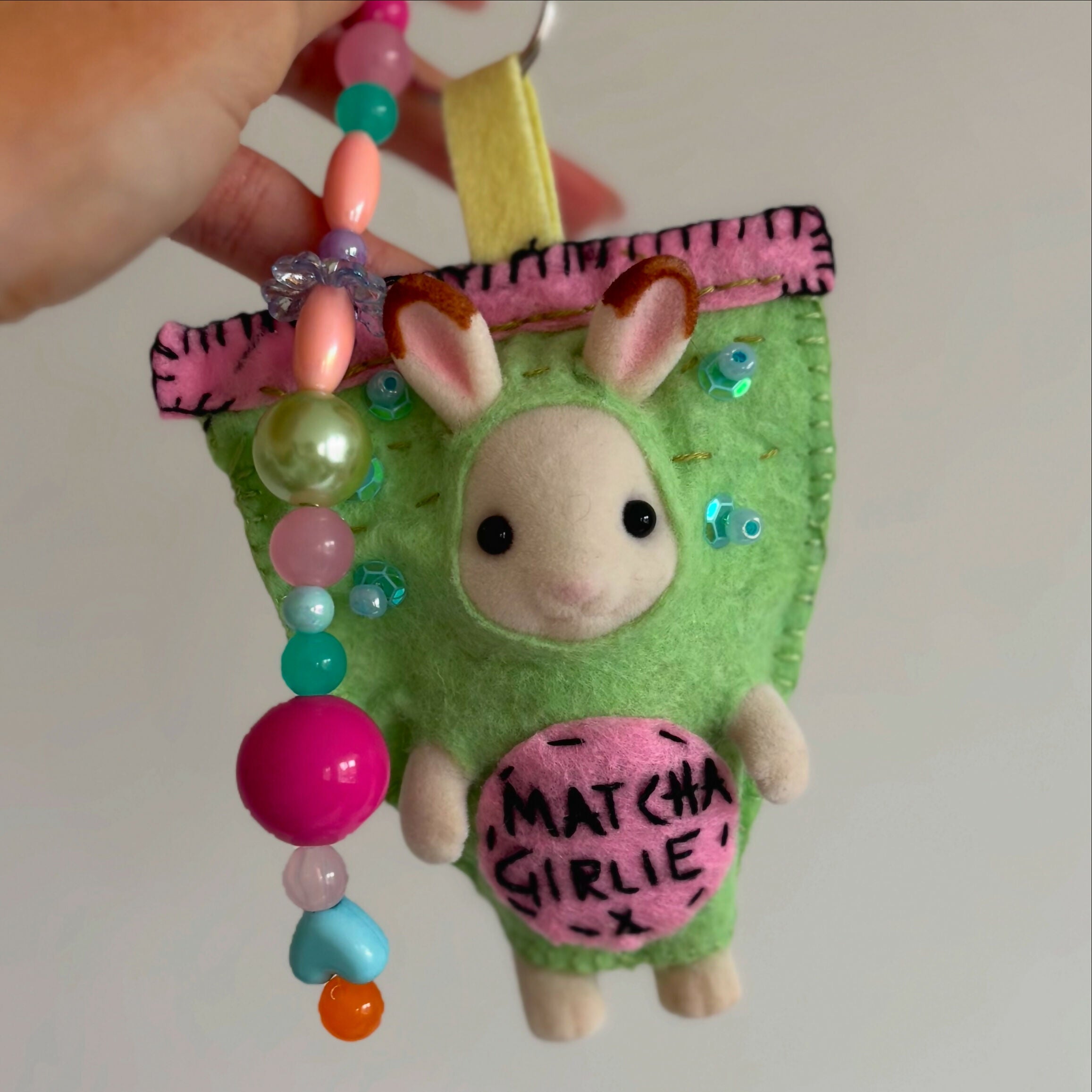 Matcha Bunny Felt Keyring