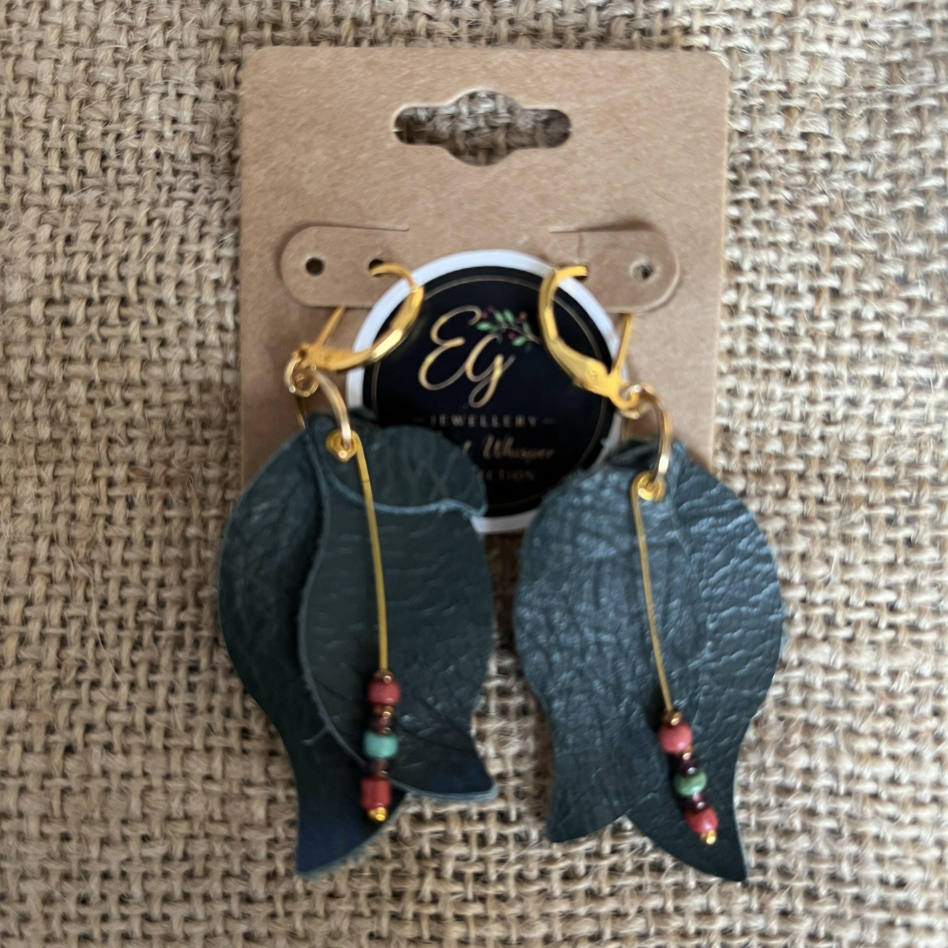 Forest Whisper Leather Leaf Earrings – Emerald Green