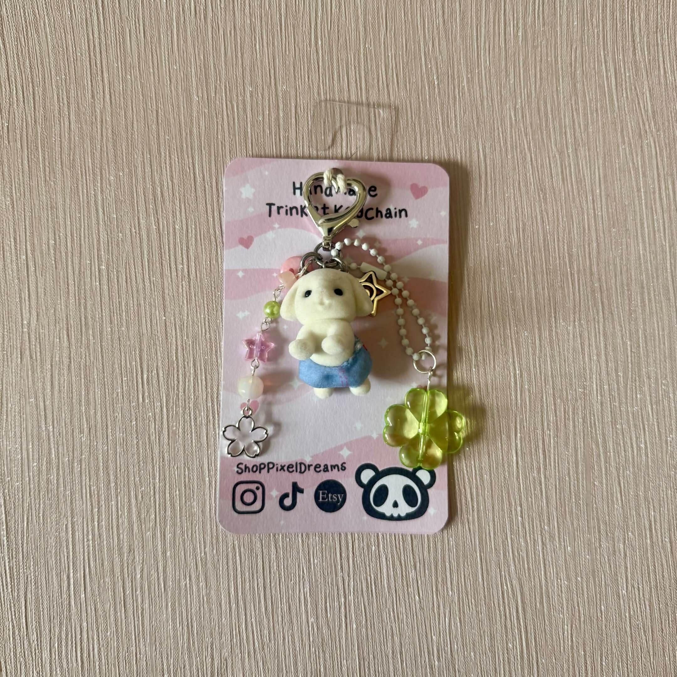 Floppy Dog Toy Figure Beaded Trinket Keychain