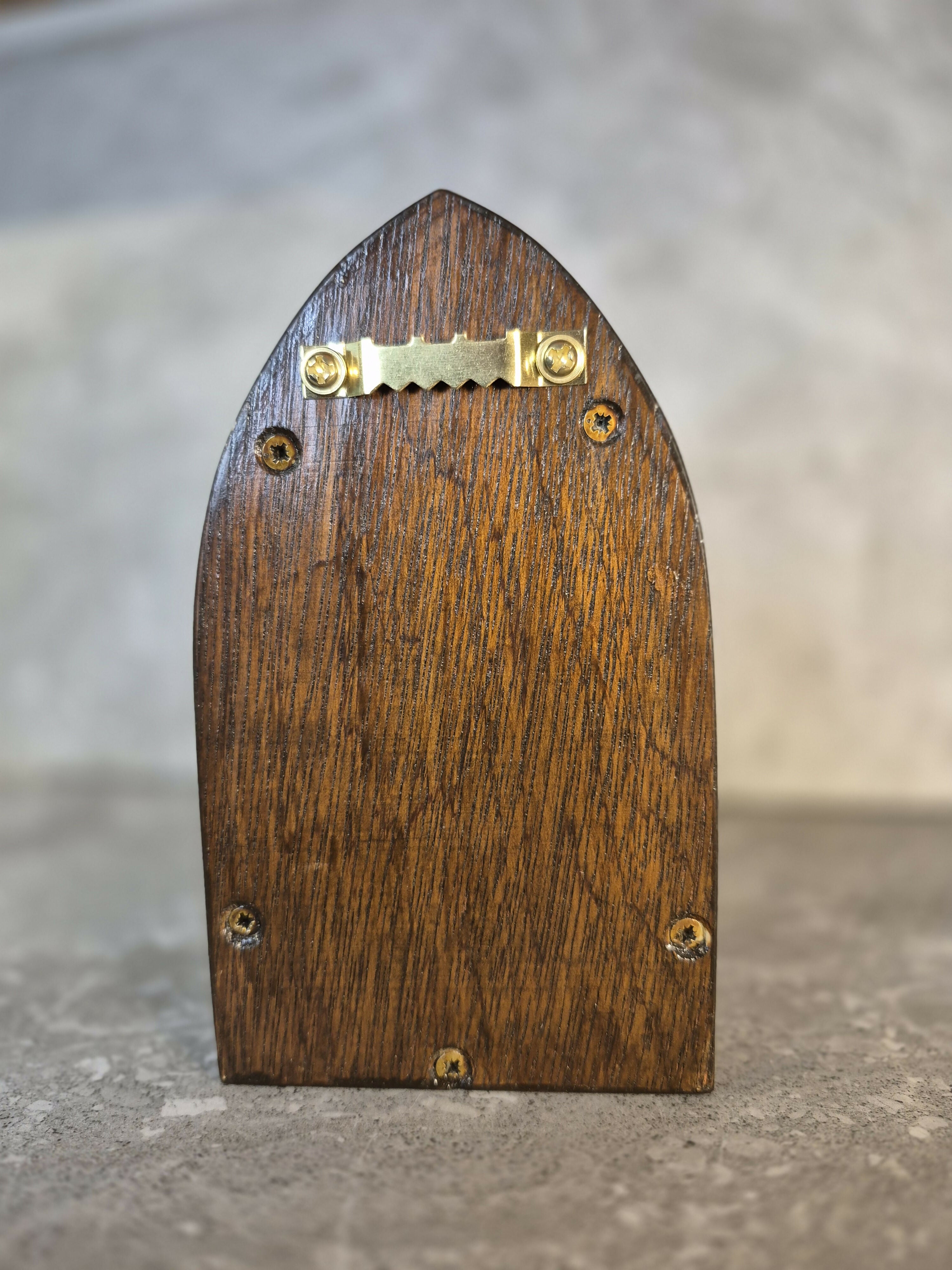 Handcrafted Opening Wooden Fairy Door Decorated with an Engraved Wolf's Face