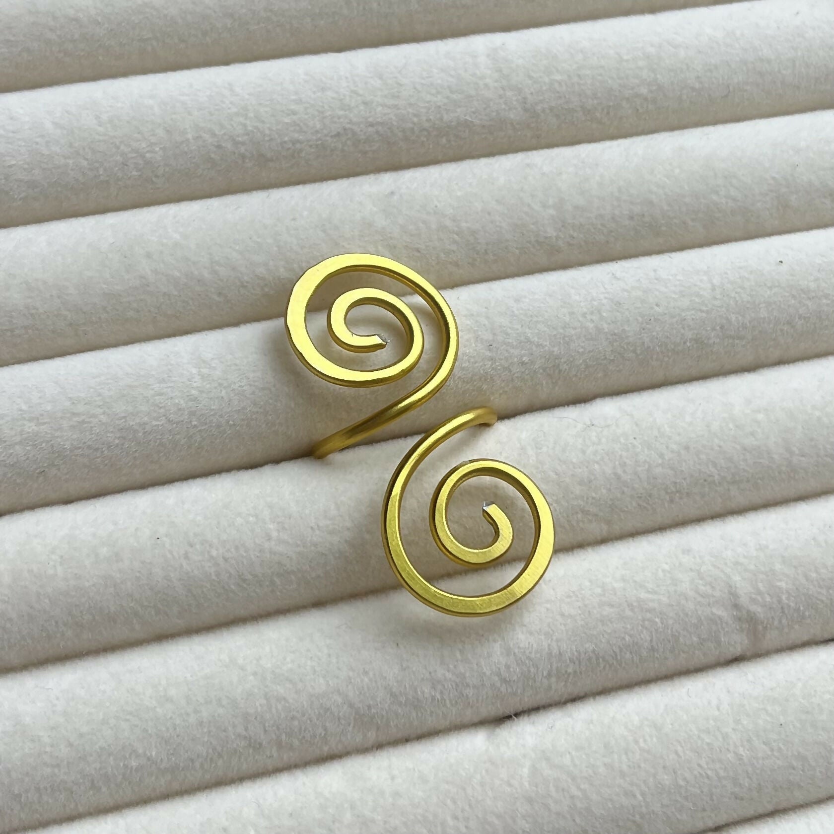 Swirling Spiral Adjustable Gold Aluminium Ring