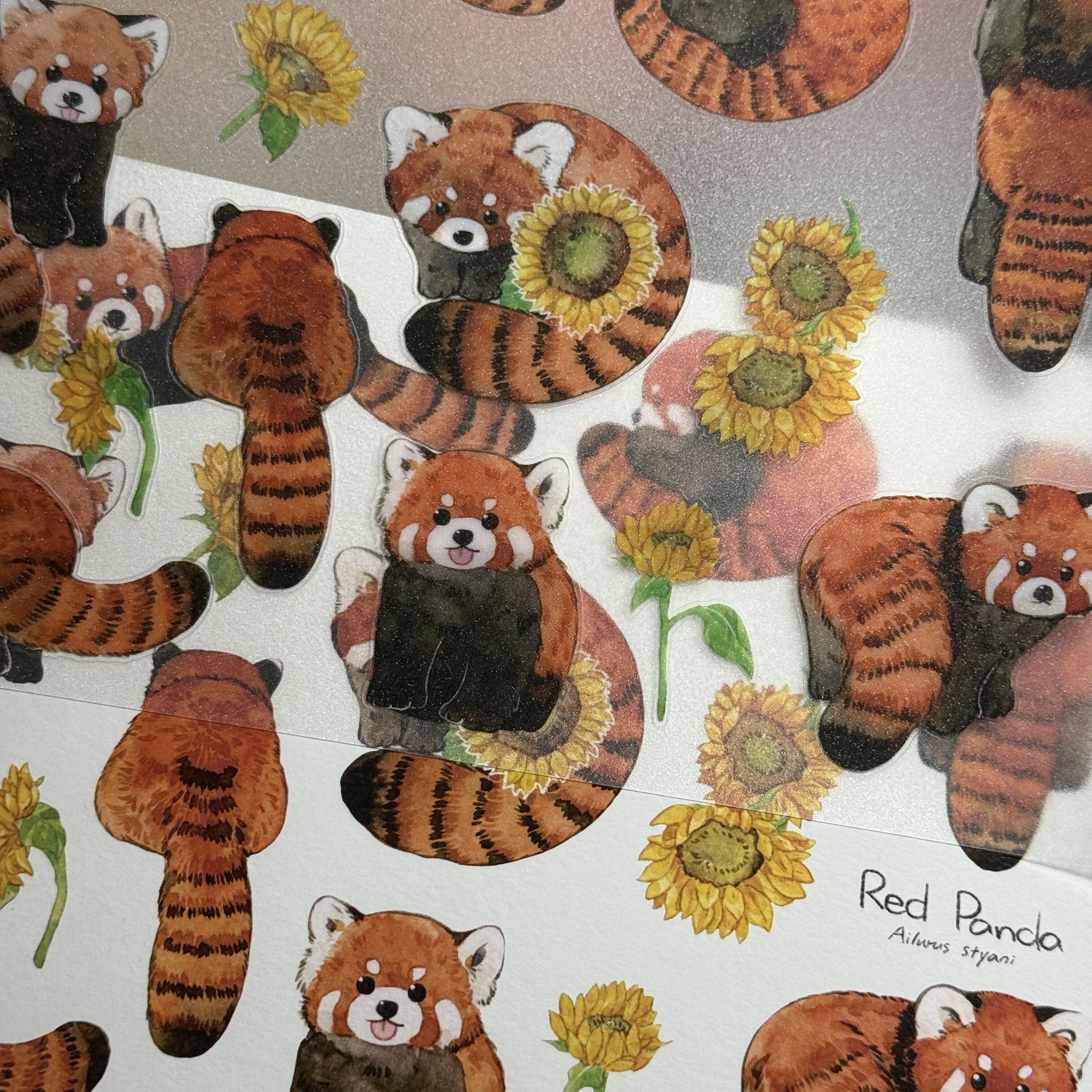Red Panda & Sunflower Glitter Sticker Sheet & Art Print