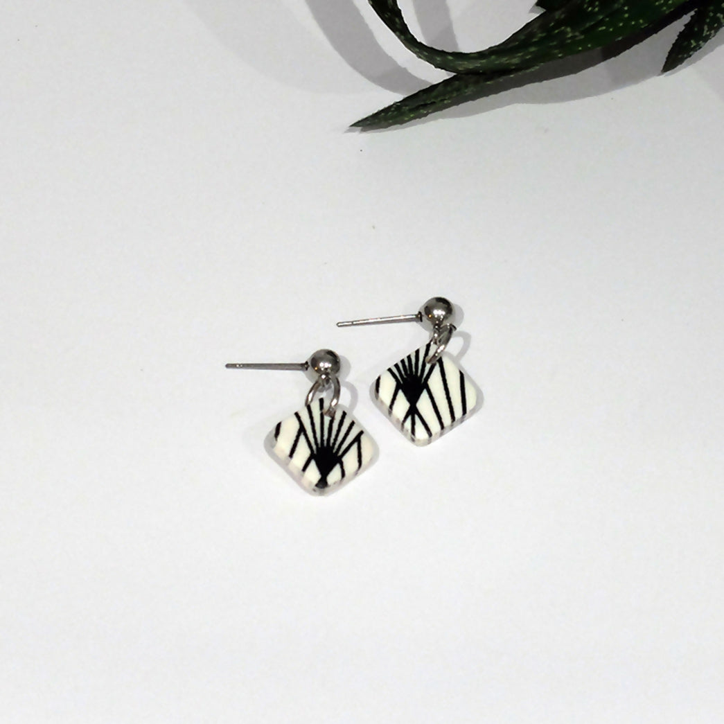 Art Deco Mini Dangle Earrings - Handmade Polymer Clay - Polly Plant