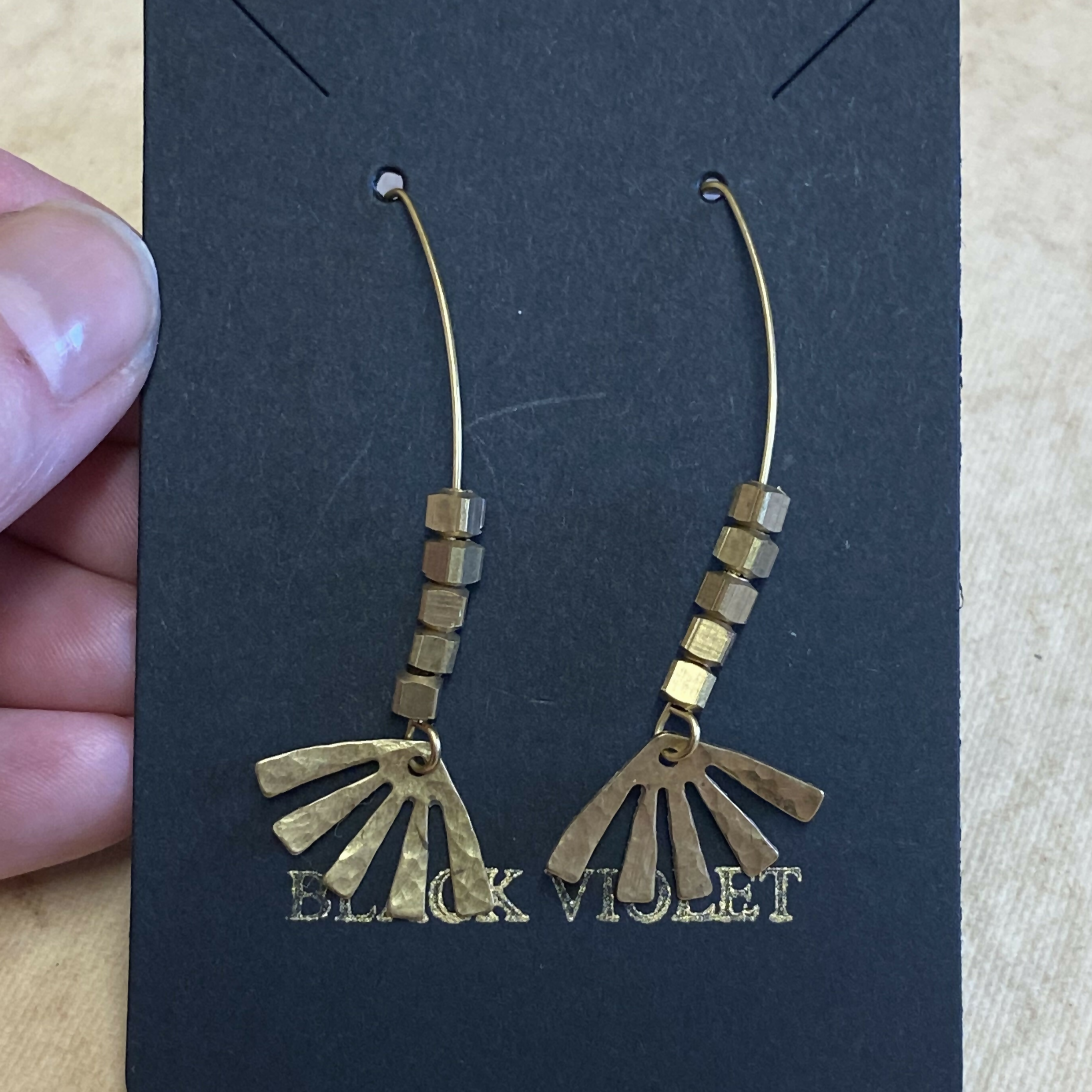 Beaded Long Drop Brass Earrings