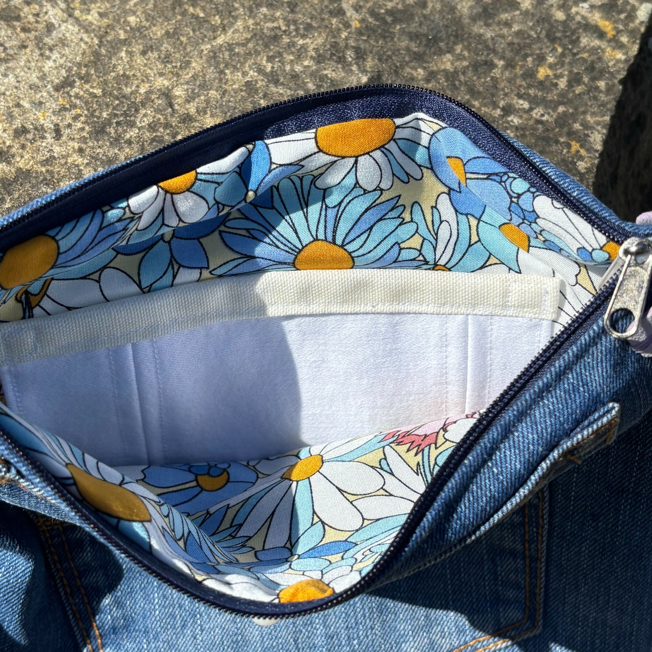 Unique Handcrafted Clutch Purse Wristie Bag Made From Upcycled Jeans And Fabric