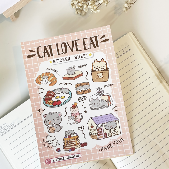 Cat Love Eat Sticker Sheet