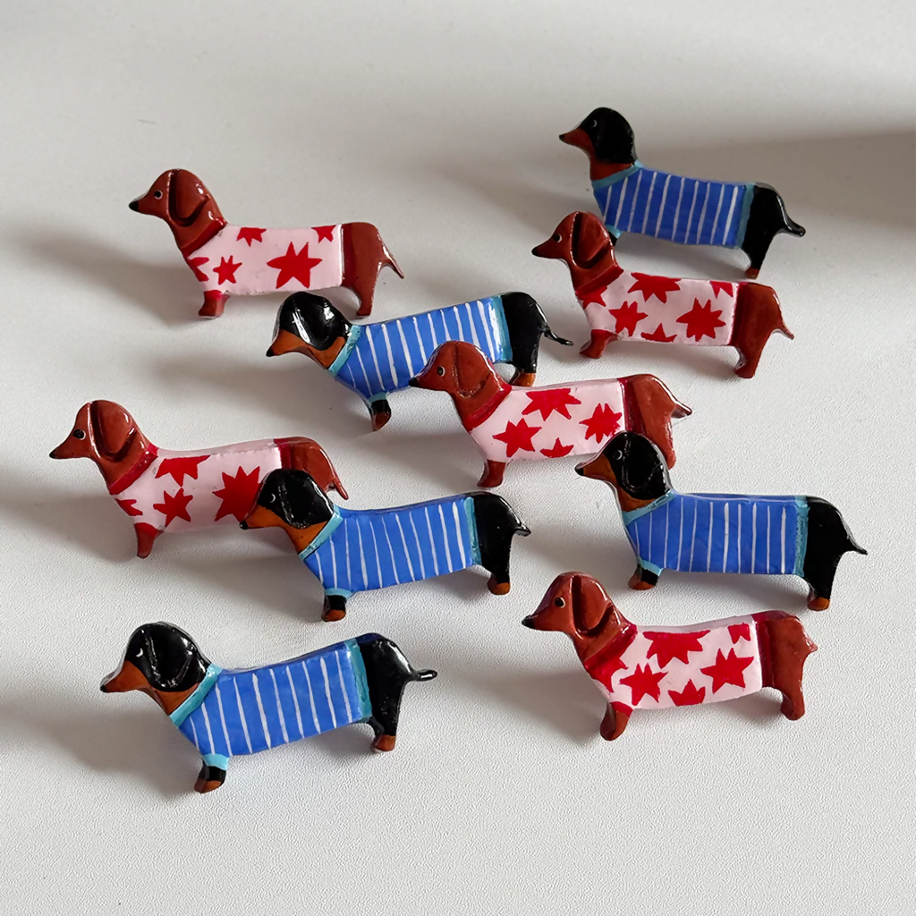 Handmade Dachshund Clay Brooch