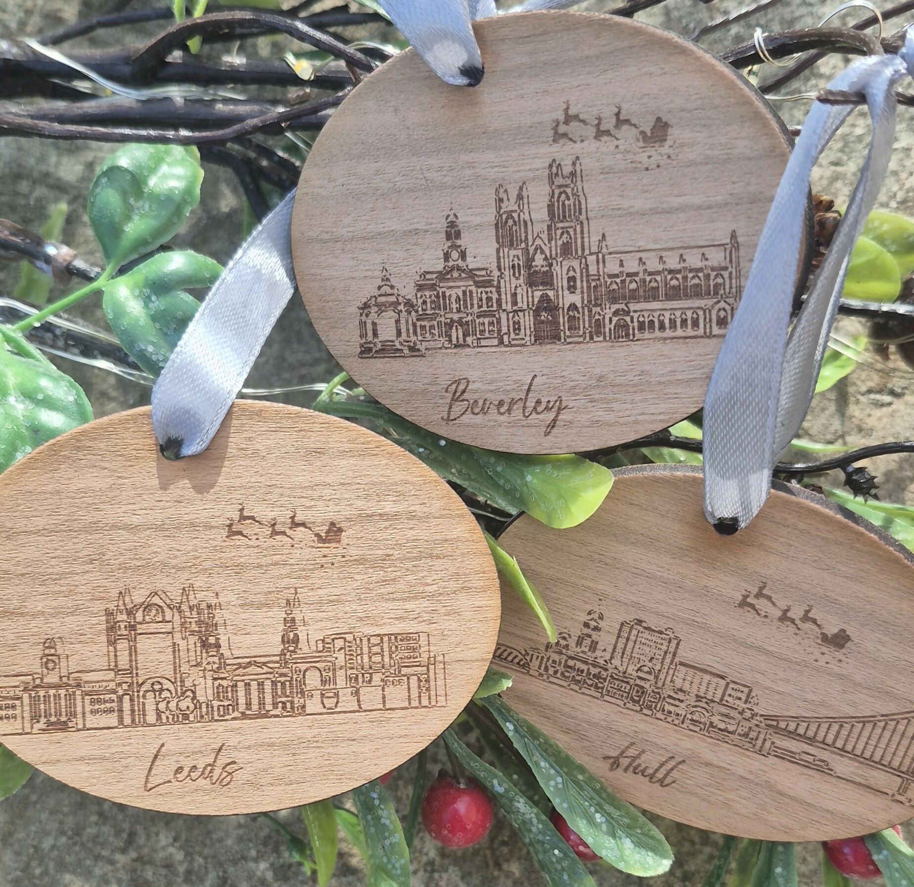 Yorkshire Landmark Wooden Christmas Baubles