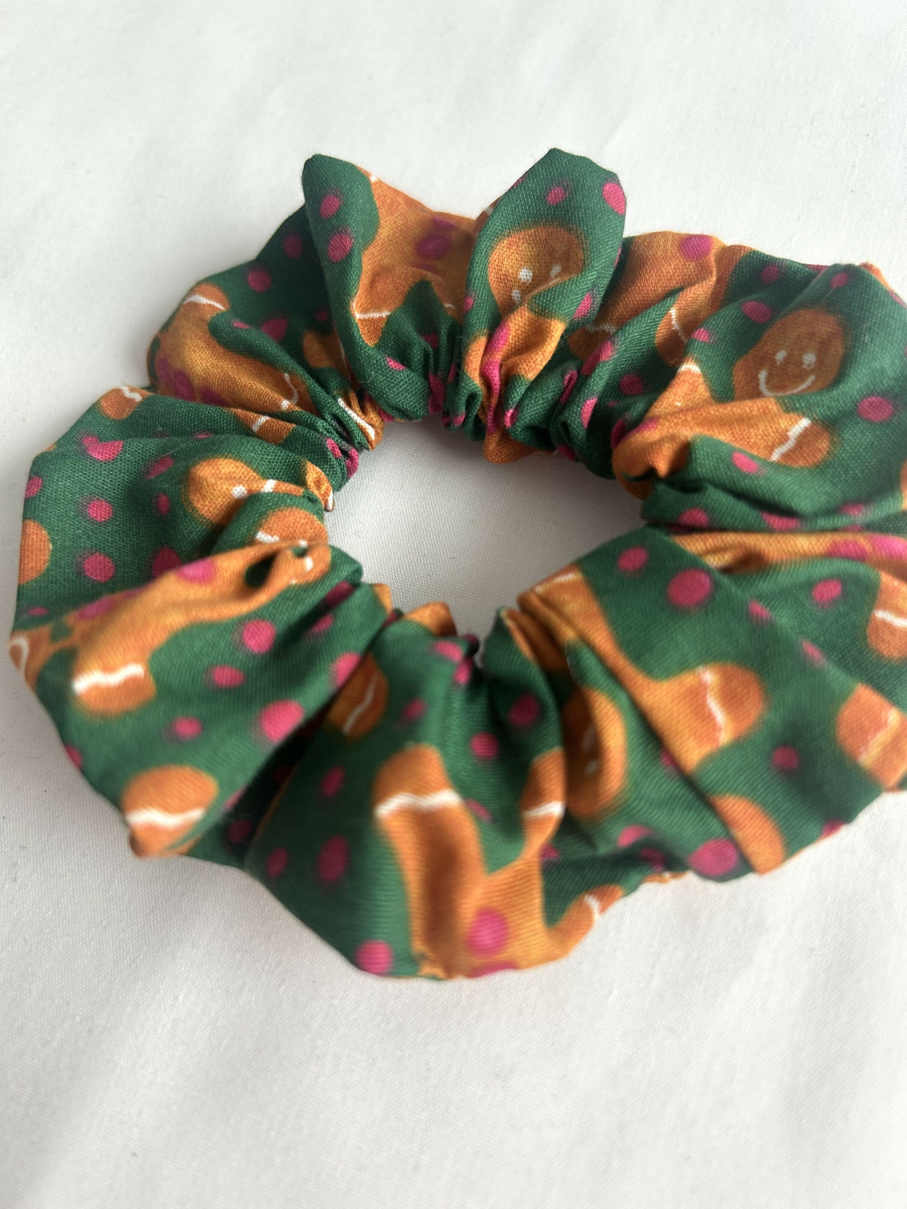 Dark Green Gingerbread Man Christmas Hair Scrunchie
