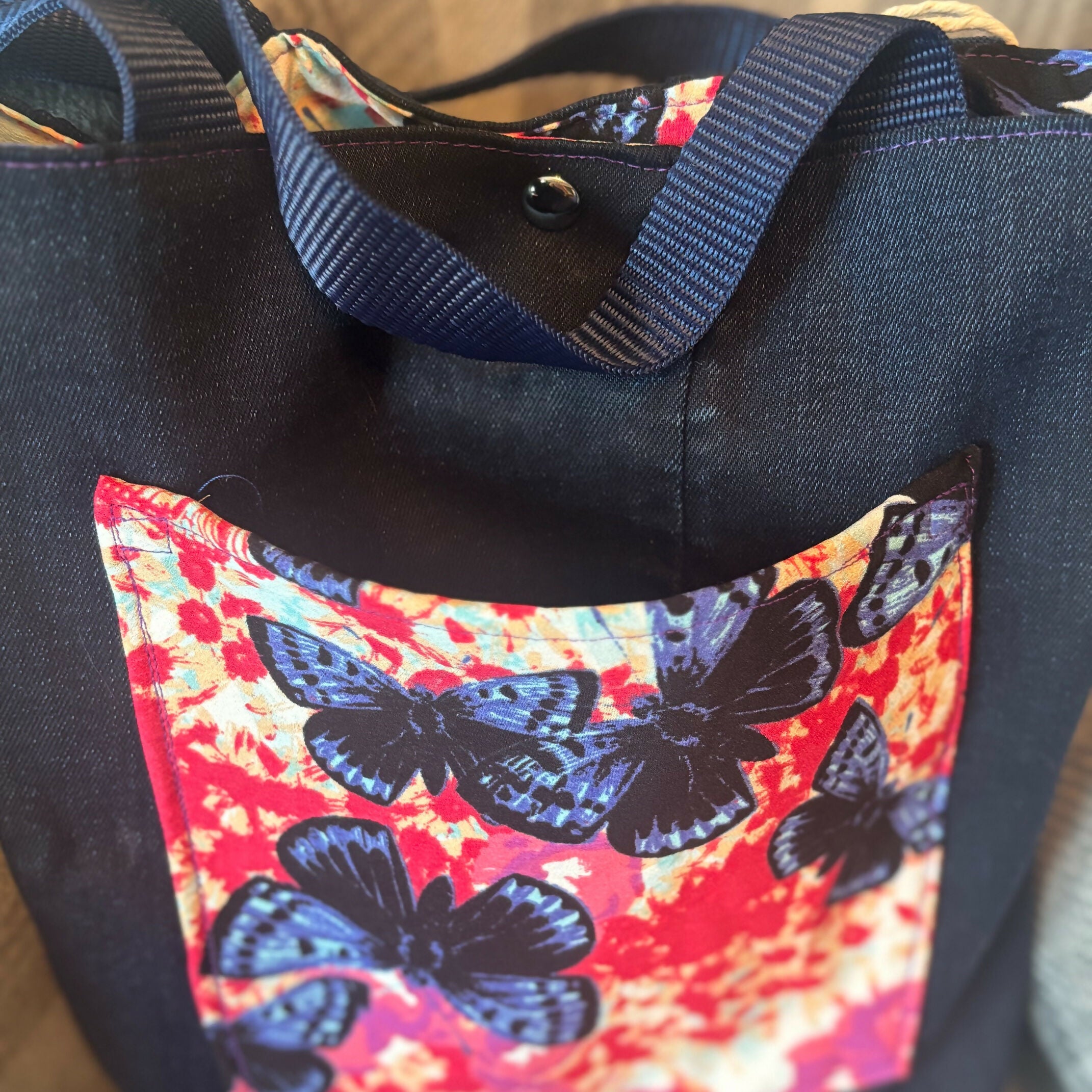 Unique Handcrafted Denim Tote Shopping Bag Handbag Made From Upcycled Jeans