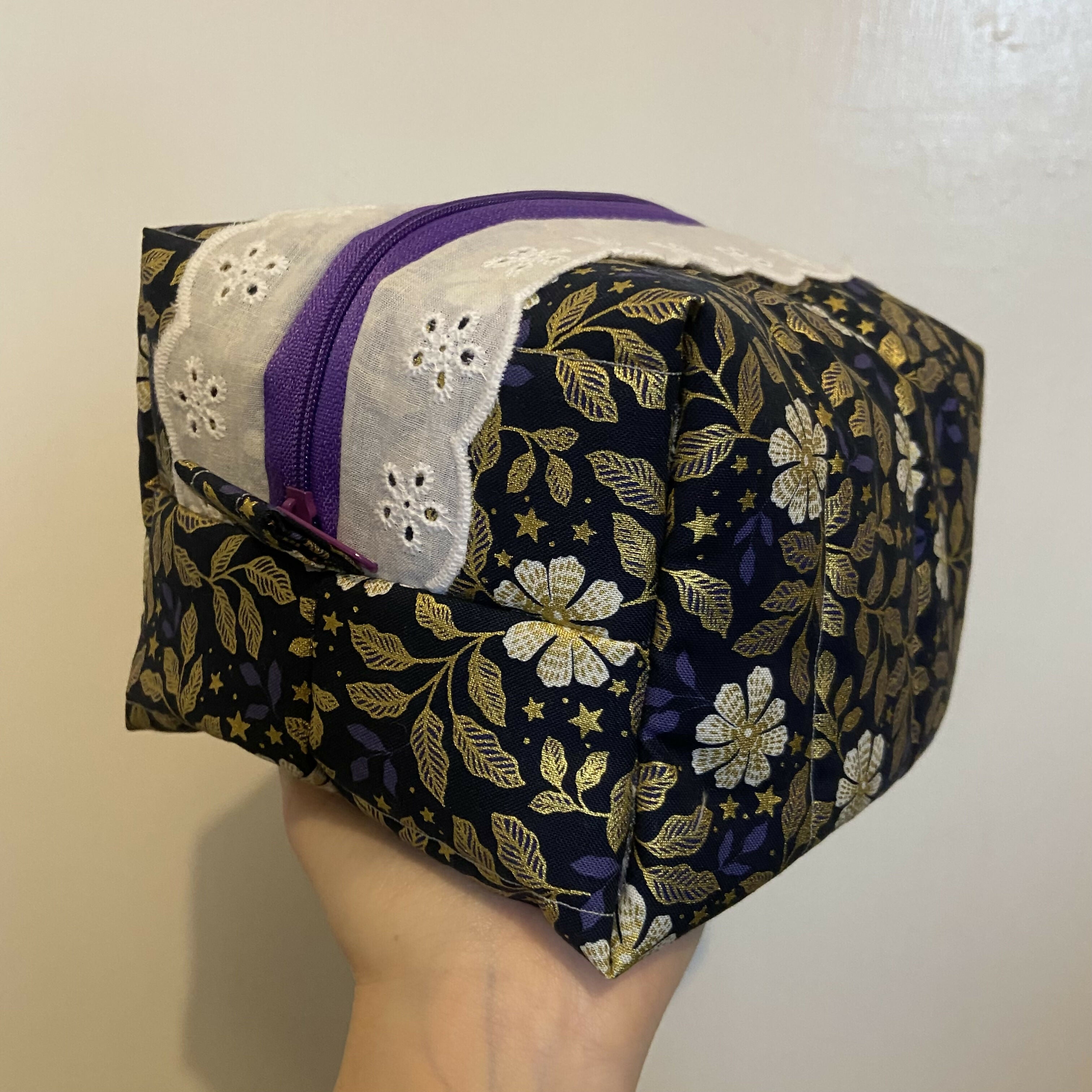 Dark Gold Floral Boxy Cosmetics Bag