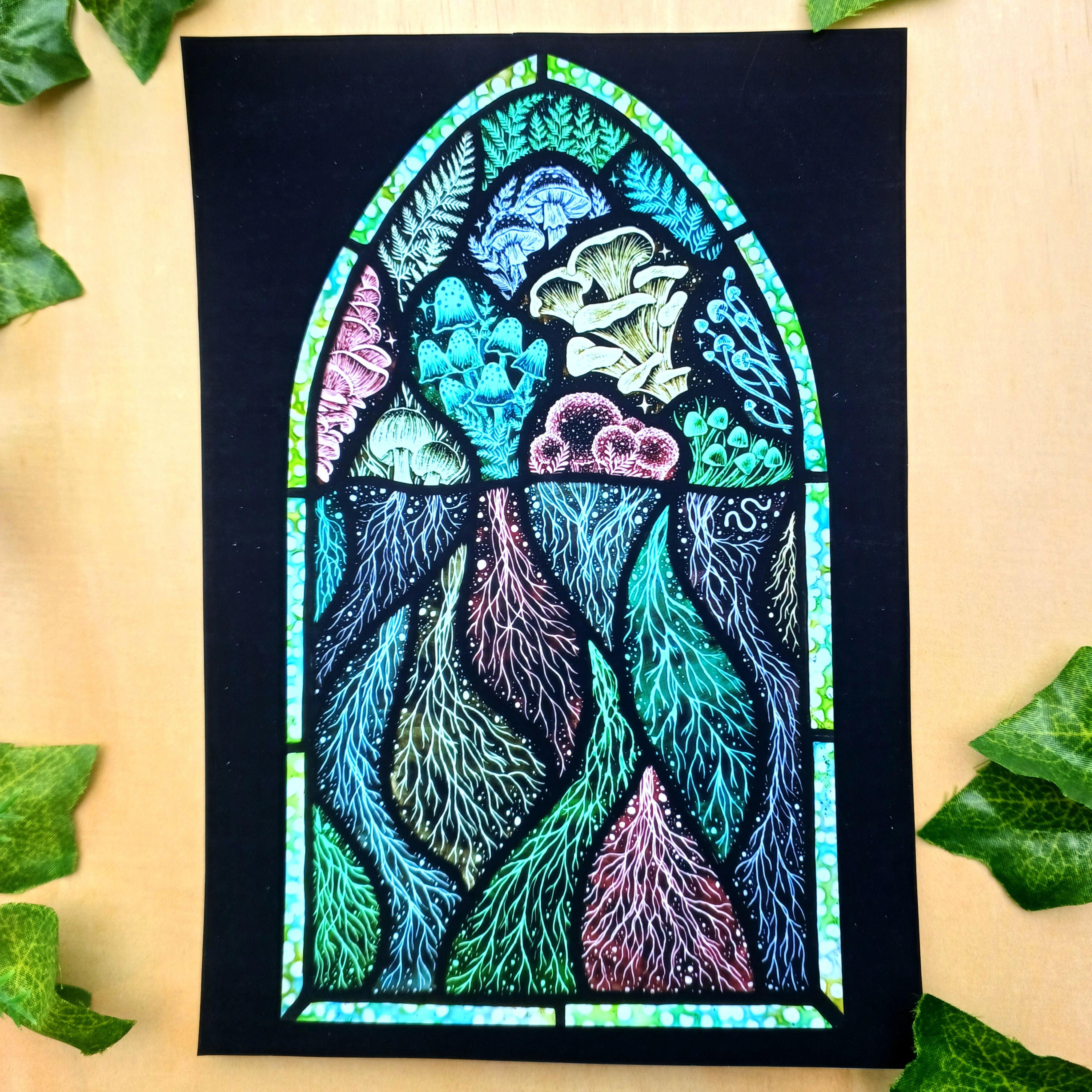 Stained Glass Mycelium Network Print