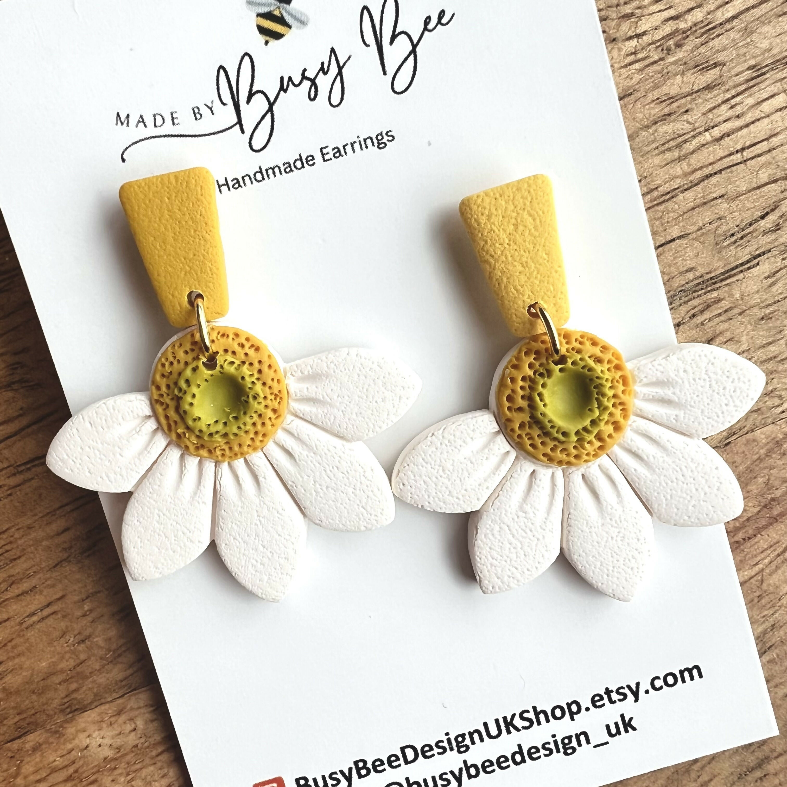 Flower Dangle Earrings – Polymer Clay Textured Earrings, Dainty Earrings, Handmade Clay Jewellery