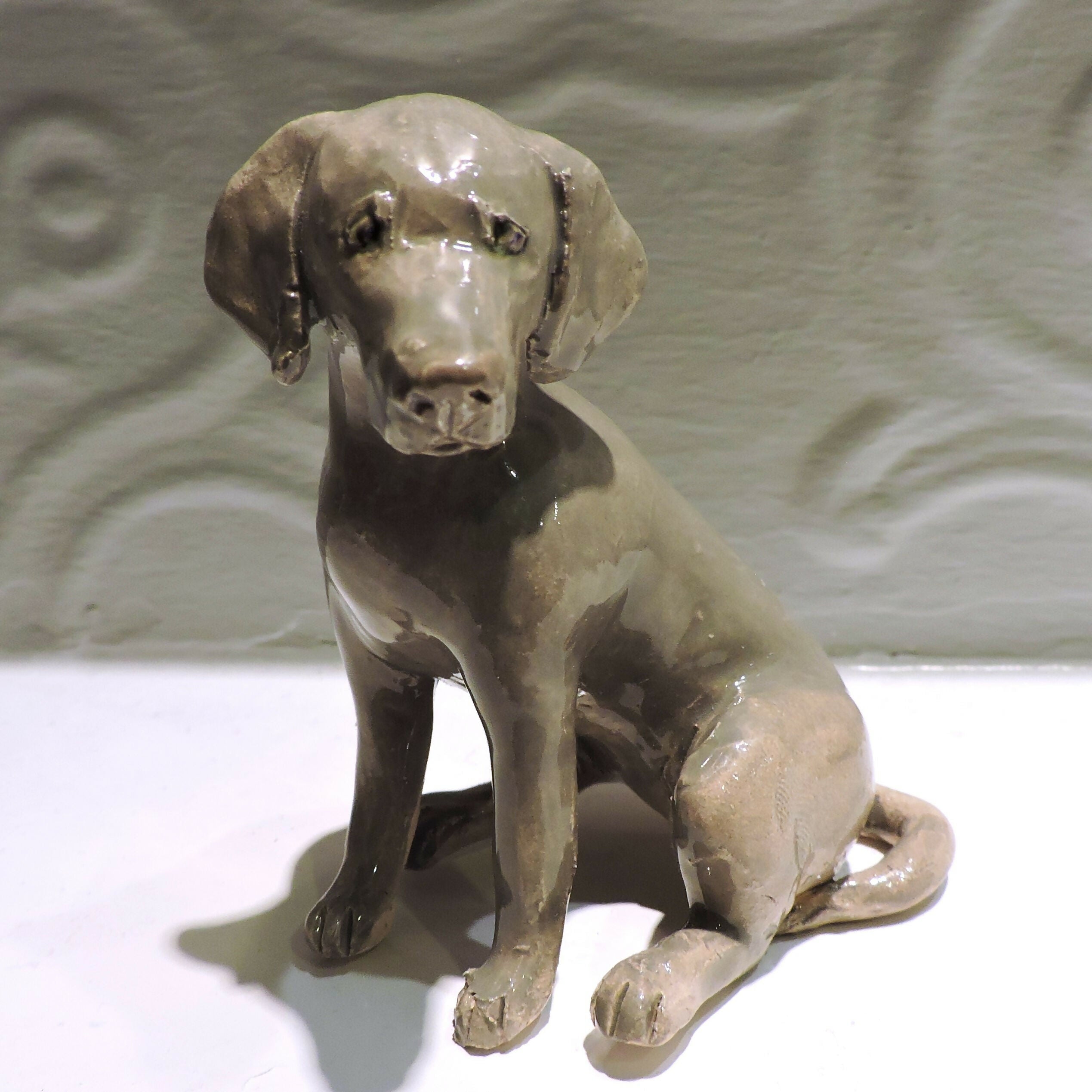 Ceramic Weimaraner Dog Sculpture