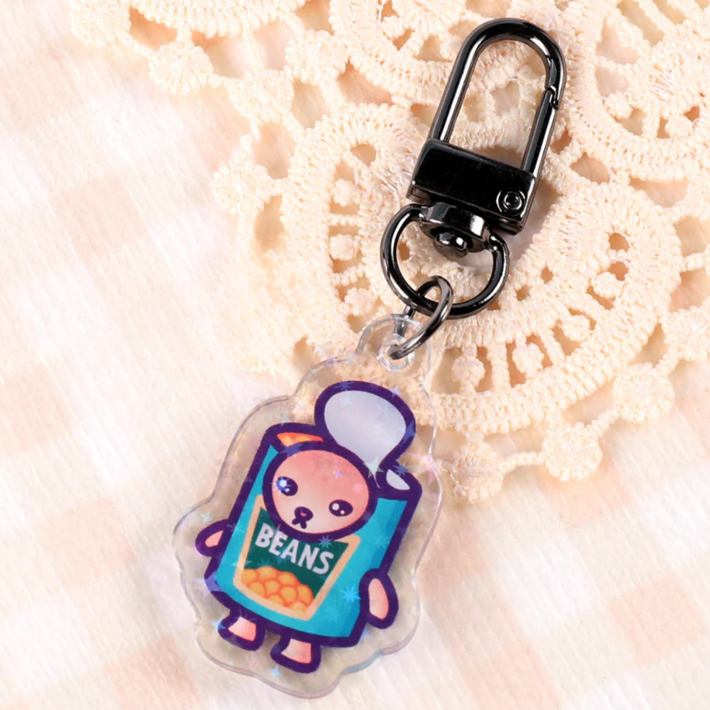 Snack Cats Glitter Keychain | Food Cat Acrylic Charm | Sparkly Bag Charm
