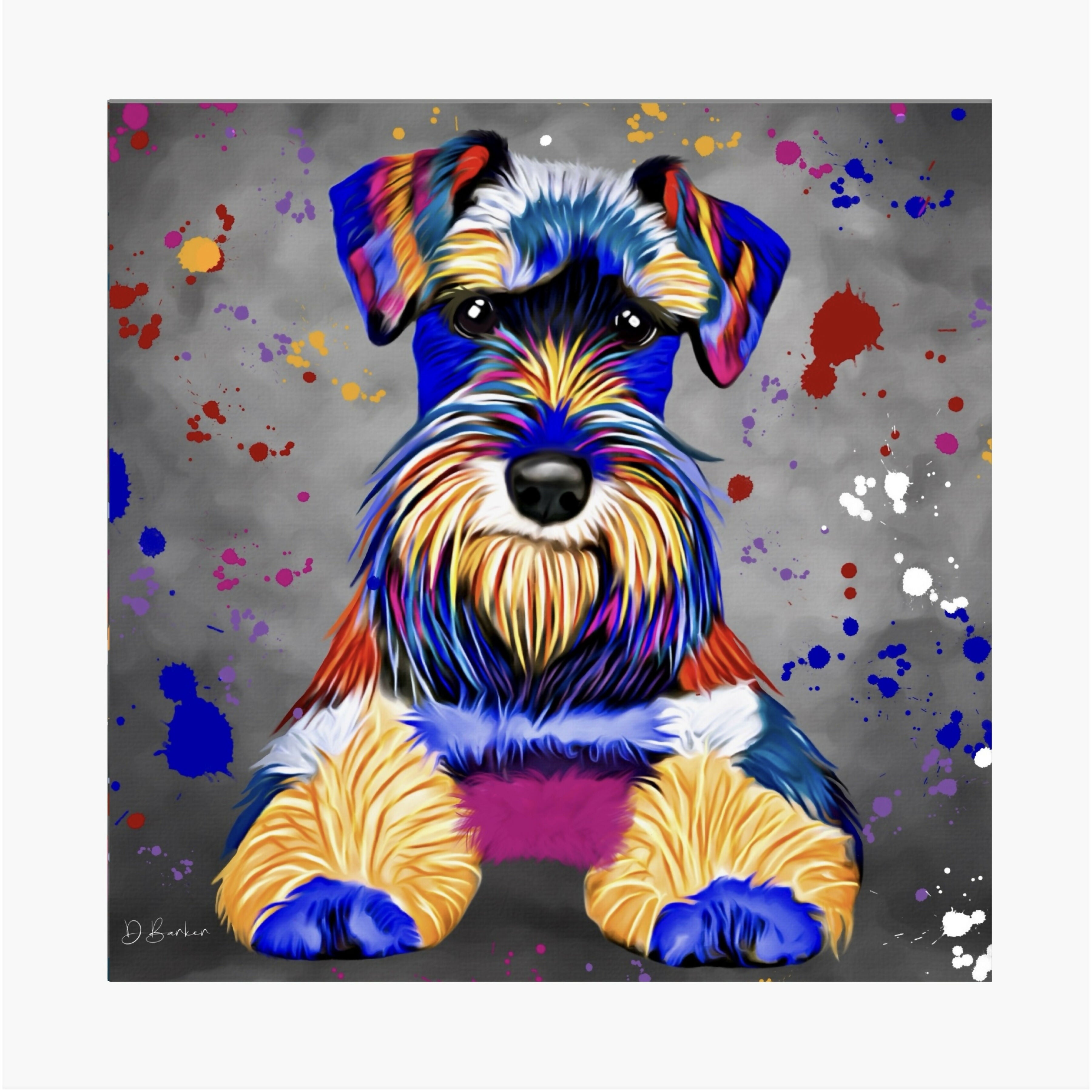 Schnauzer Dog Colour Splash Mounted Artwork | Art & Soul