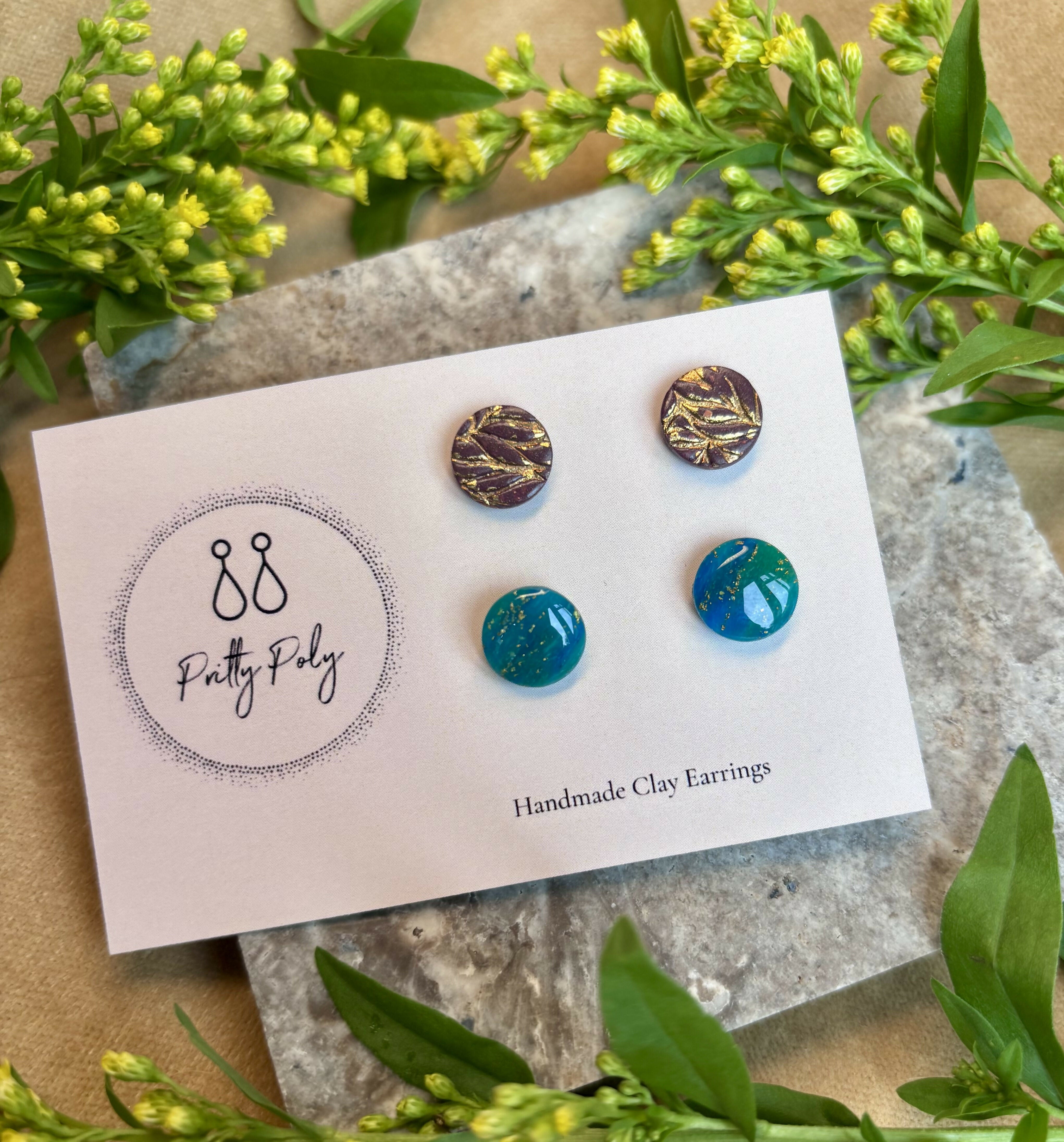 Clay Stud Pack - Burgundy Gold Leaf and Deep Blue & Gold