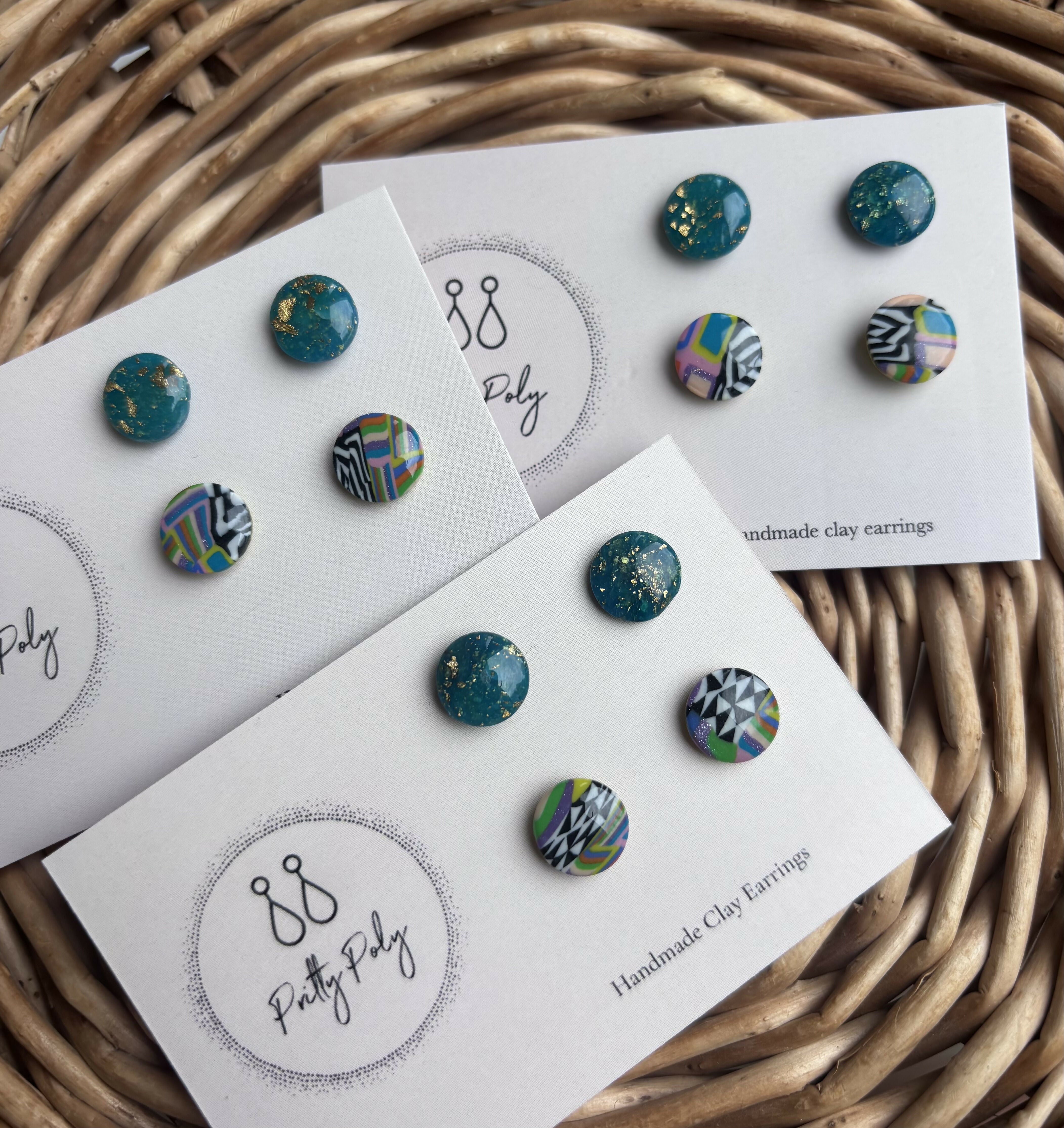 Polymer Clay Stud Pack - Deep Blue & Gold and Colour Pattern