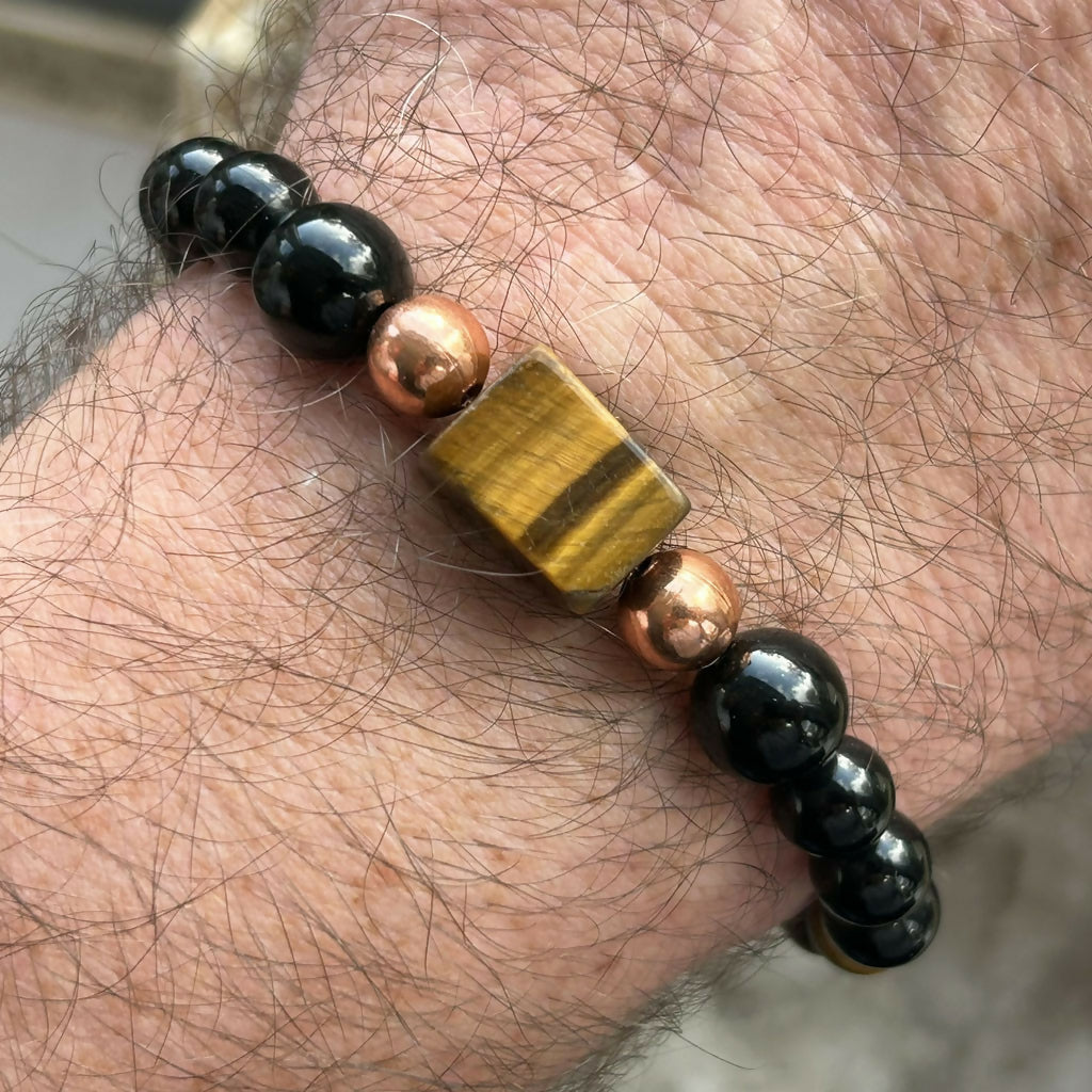 Men's Handmade Tiger's Eye And Obsidian Bracelet