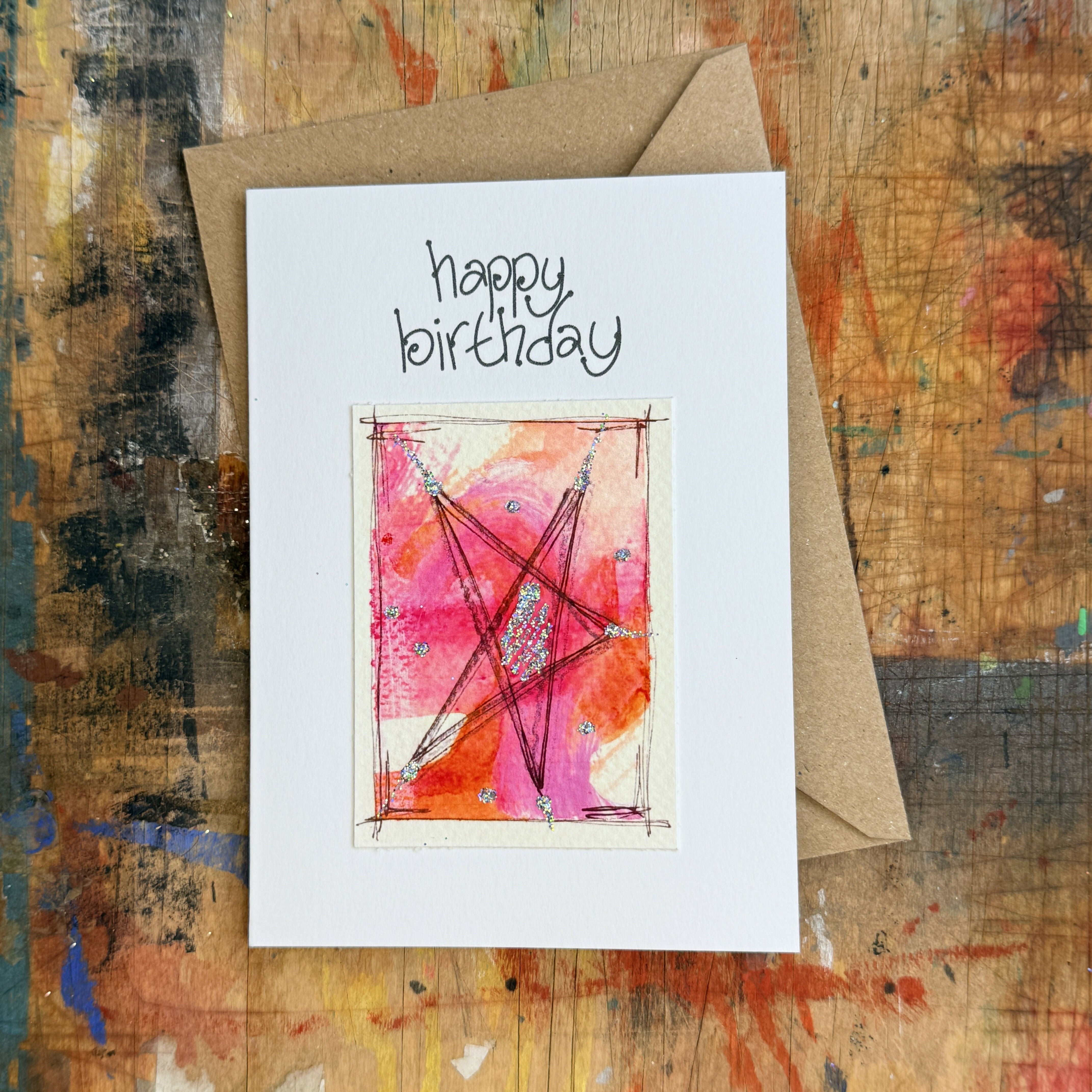 Abstract Sparkle Star Birthday Card in Pink