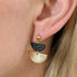 Geometric Black and Gold Half Moon Earrings on Gold Plated Ball Stud