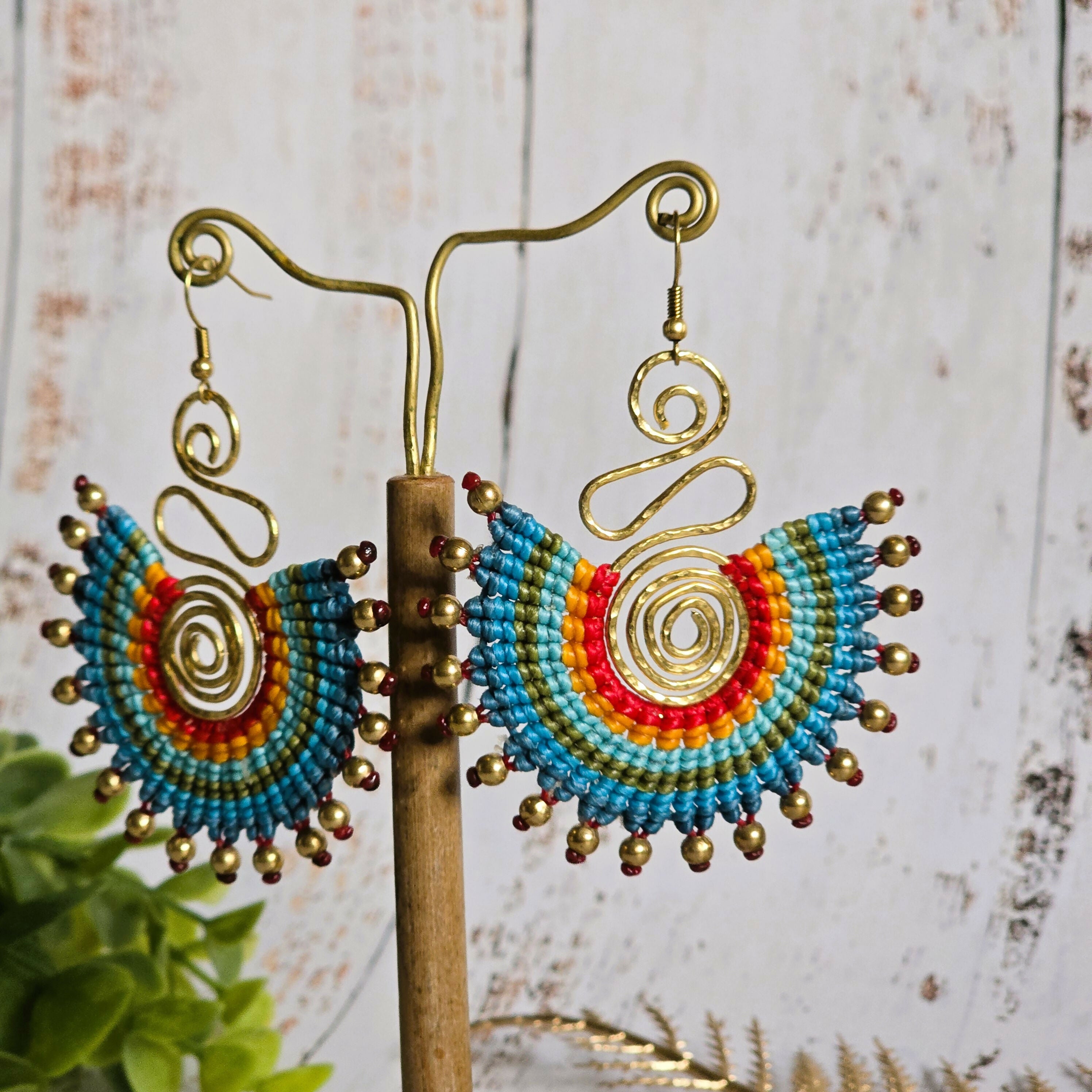 Tropical Blue Macrame Earrings; Boho Colourful Dopamine Colourful Statement Earrings