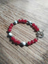 Tibetan Silver Toggle Catch Bracelet with Red Chalcedony, Grey Hematite & Grey Veined Howlite.