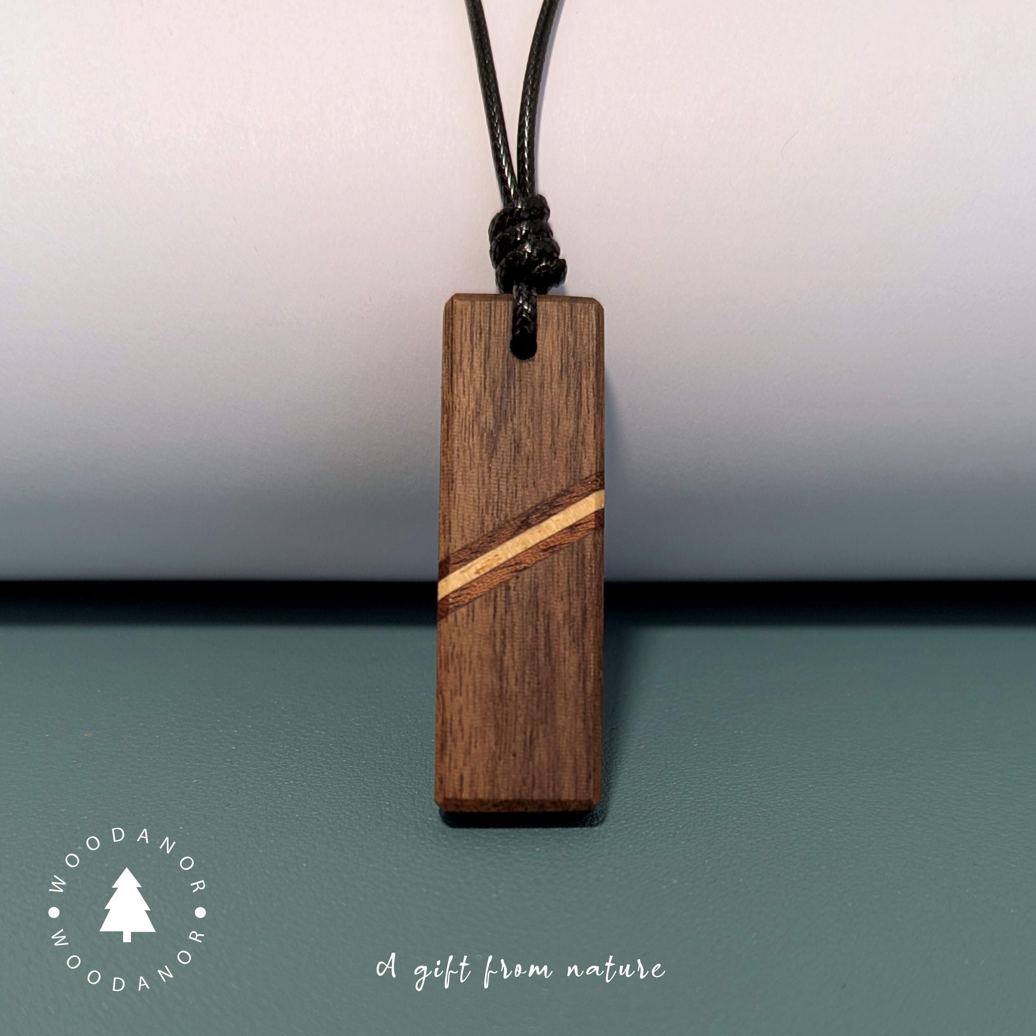 Diagonal Harmony – Natural Wood Pendant Necklace