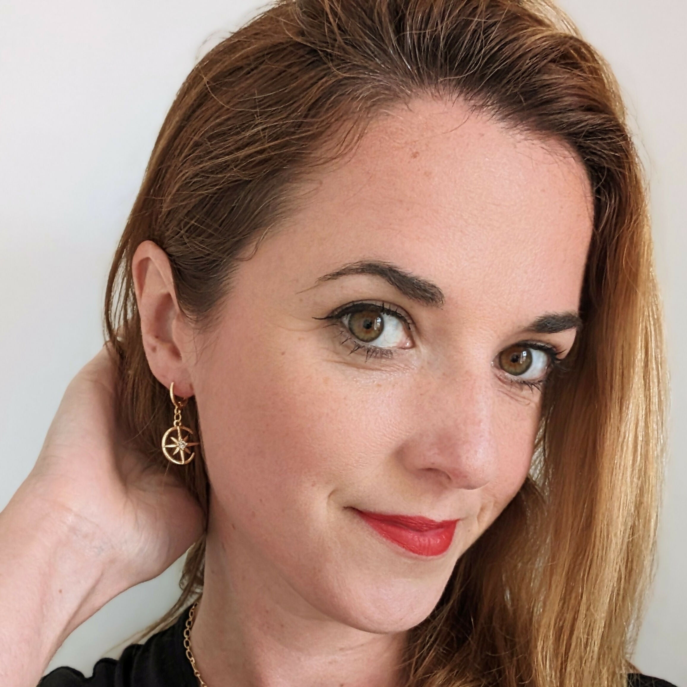 Moon and Star Earring with Cubic Zirconia Centre on Gold Plated Huggie