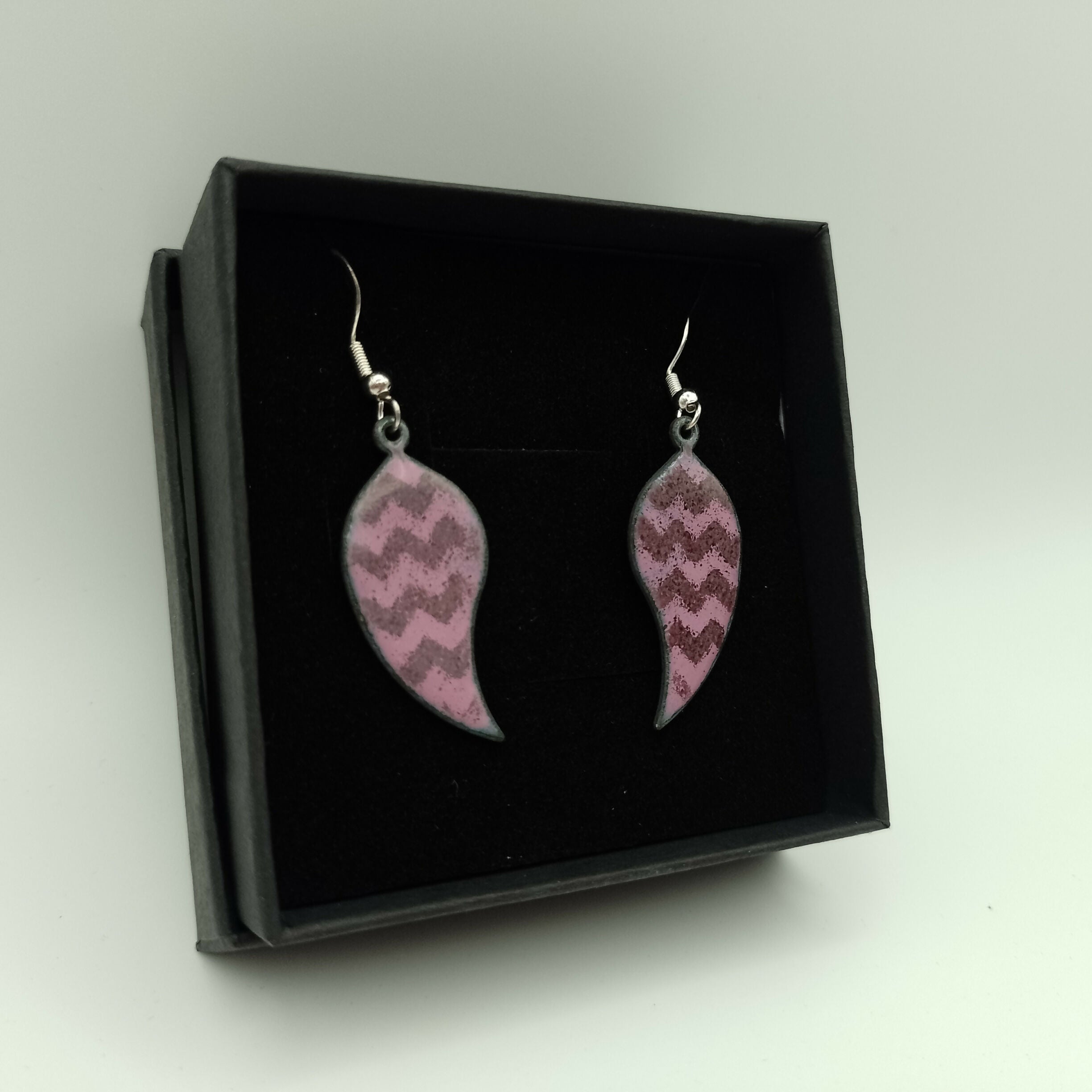 Pink and Purple Zig Zag Enamel Teardrop Earrings