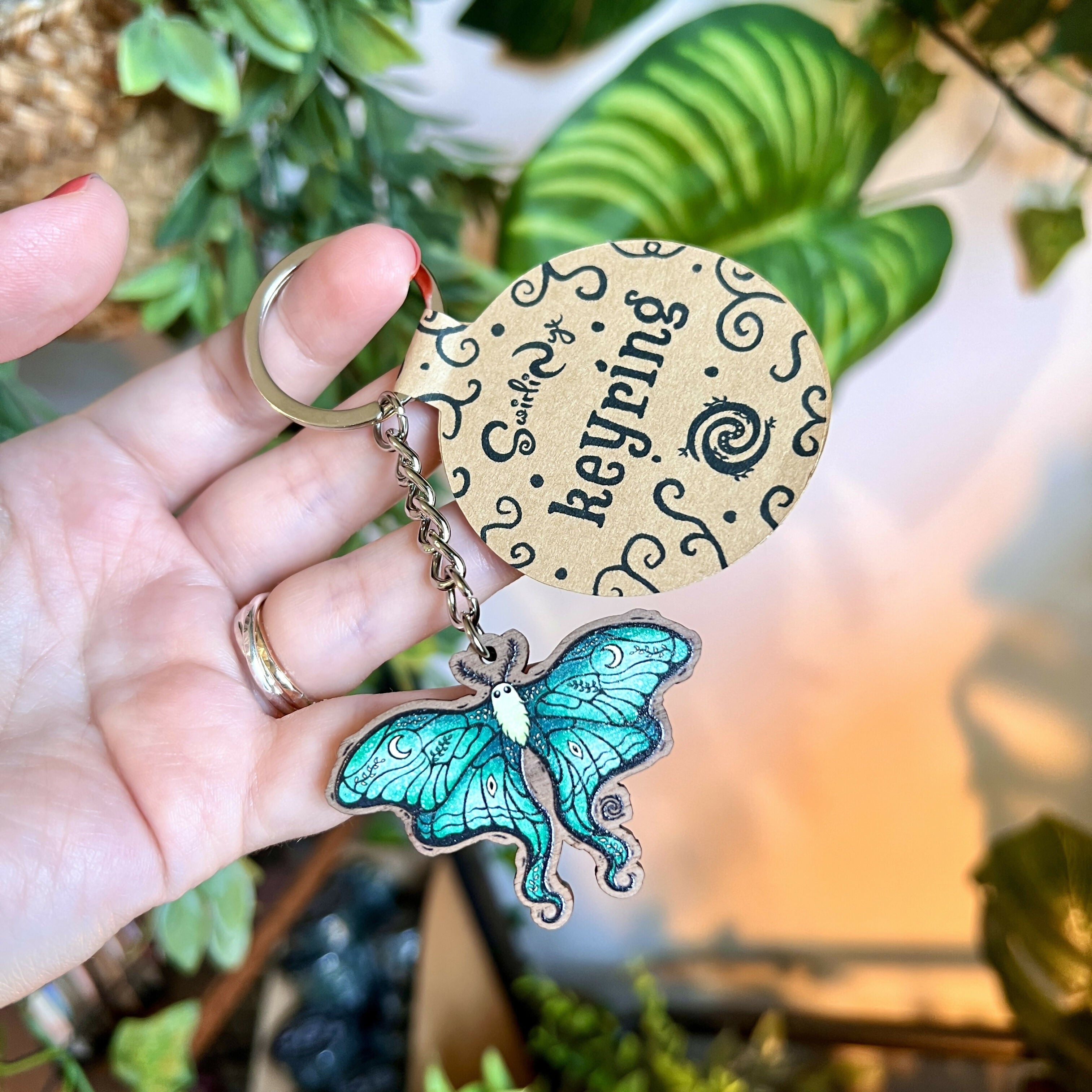 Lunar Moth Wooden Keyring