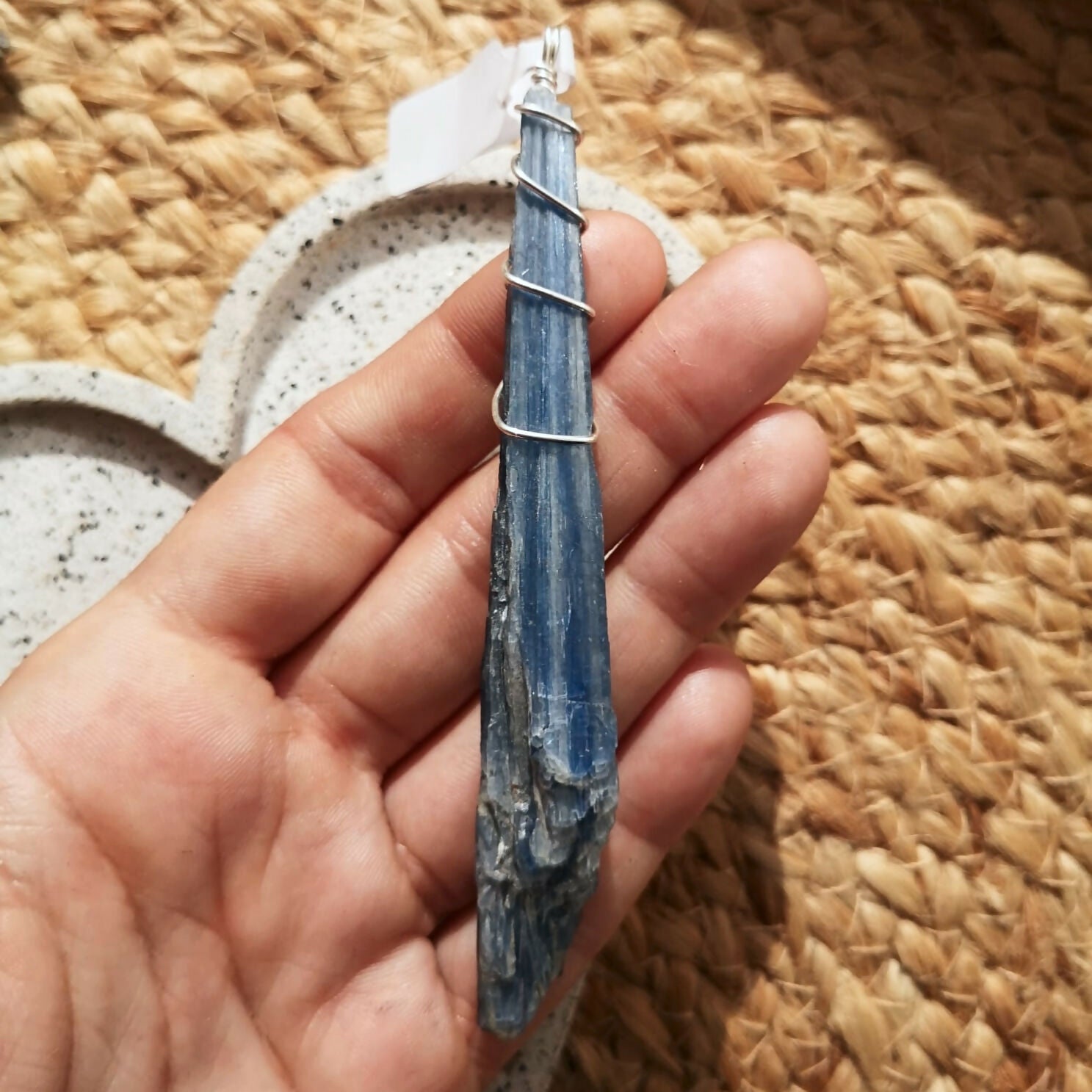 Blue Kyanite Pendant & Chain. Wrapped with recycled Sterling Silver Wire