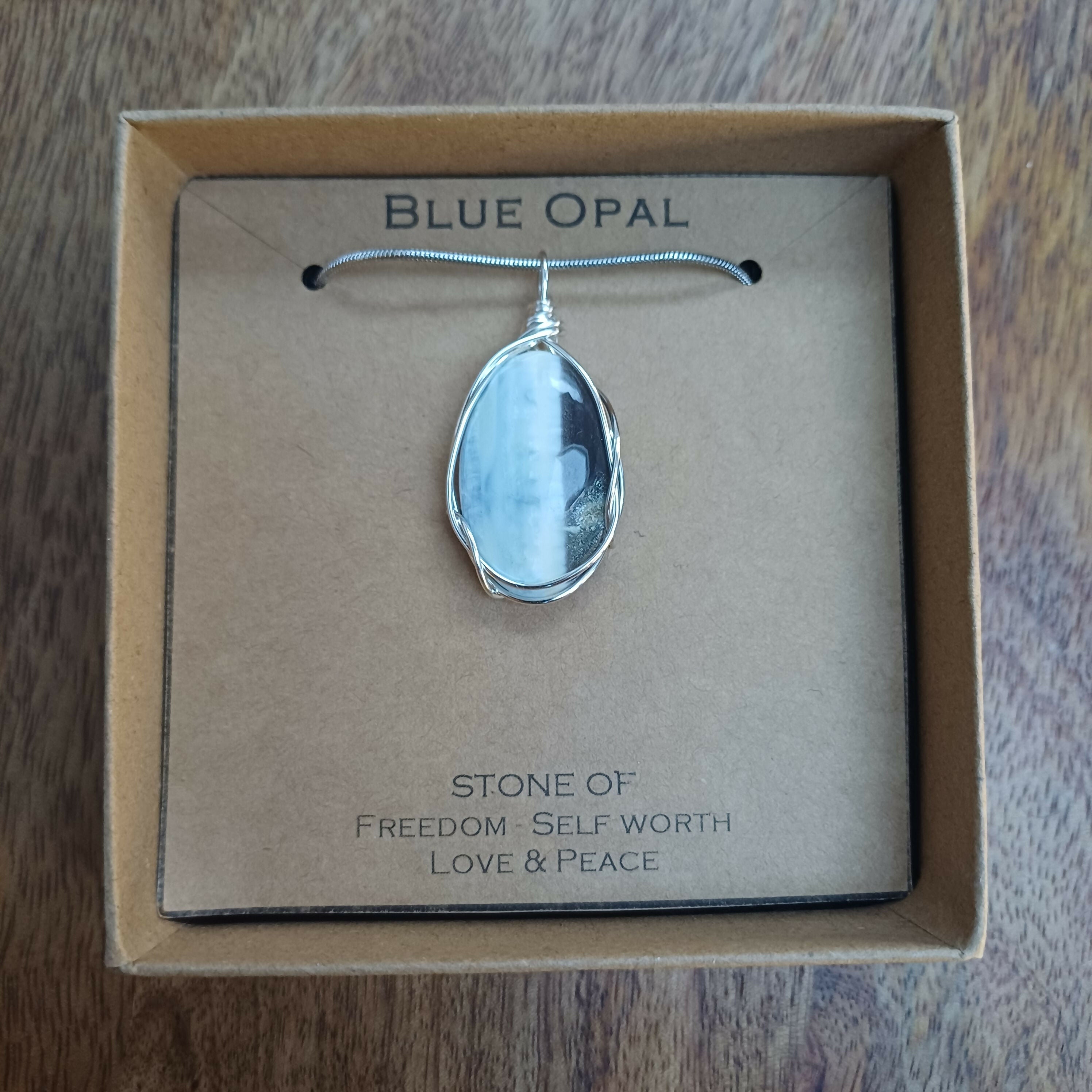 Blue Opal Wire Wrapped Pendant