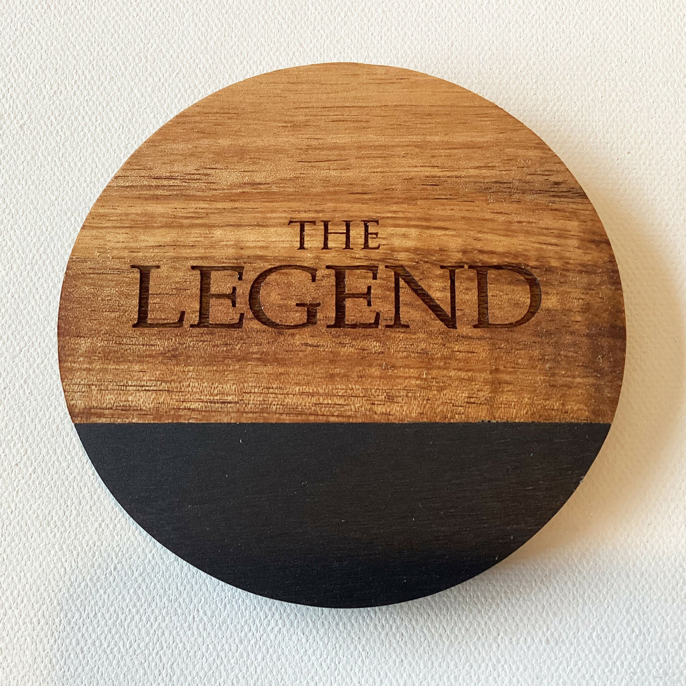 Engraved Black Marble and Acacia Coaster - The Legend