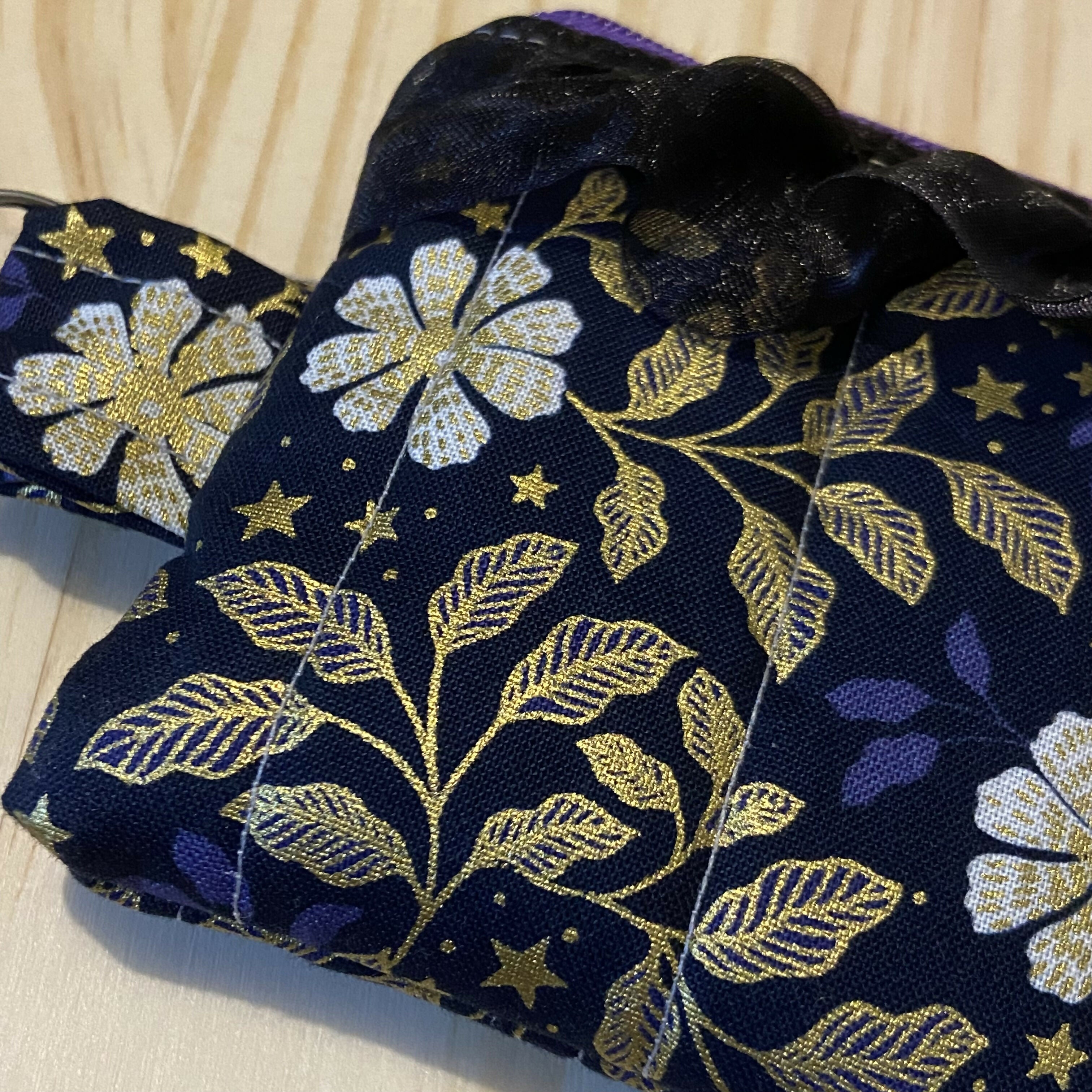 Black and Gold Floral Ruffle Mini Zipper Pouch