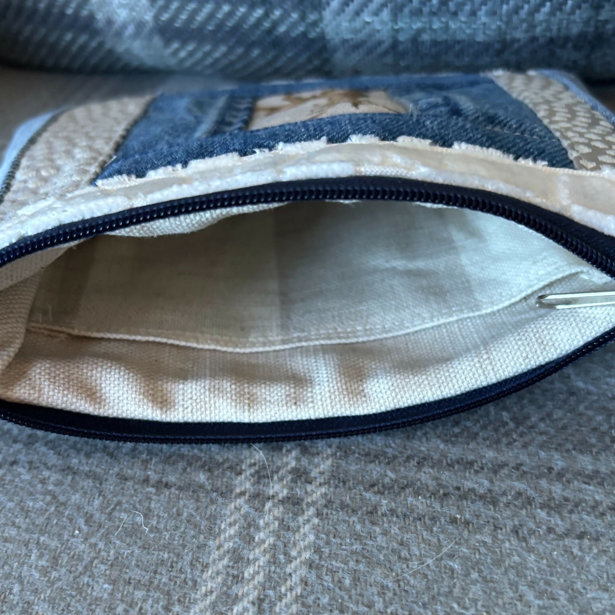 Unique Handcrafted Patchwork Purse Wristie Made From Upcycled Jeans And Animal Print Fabric