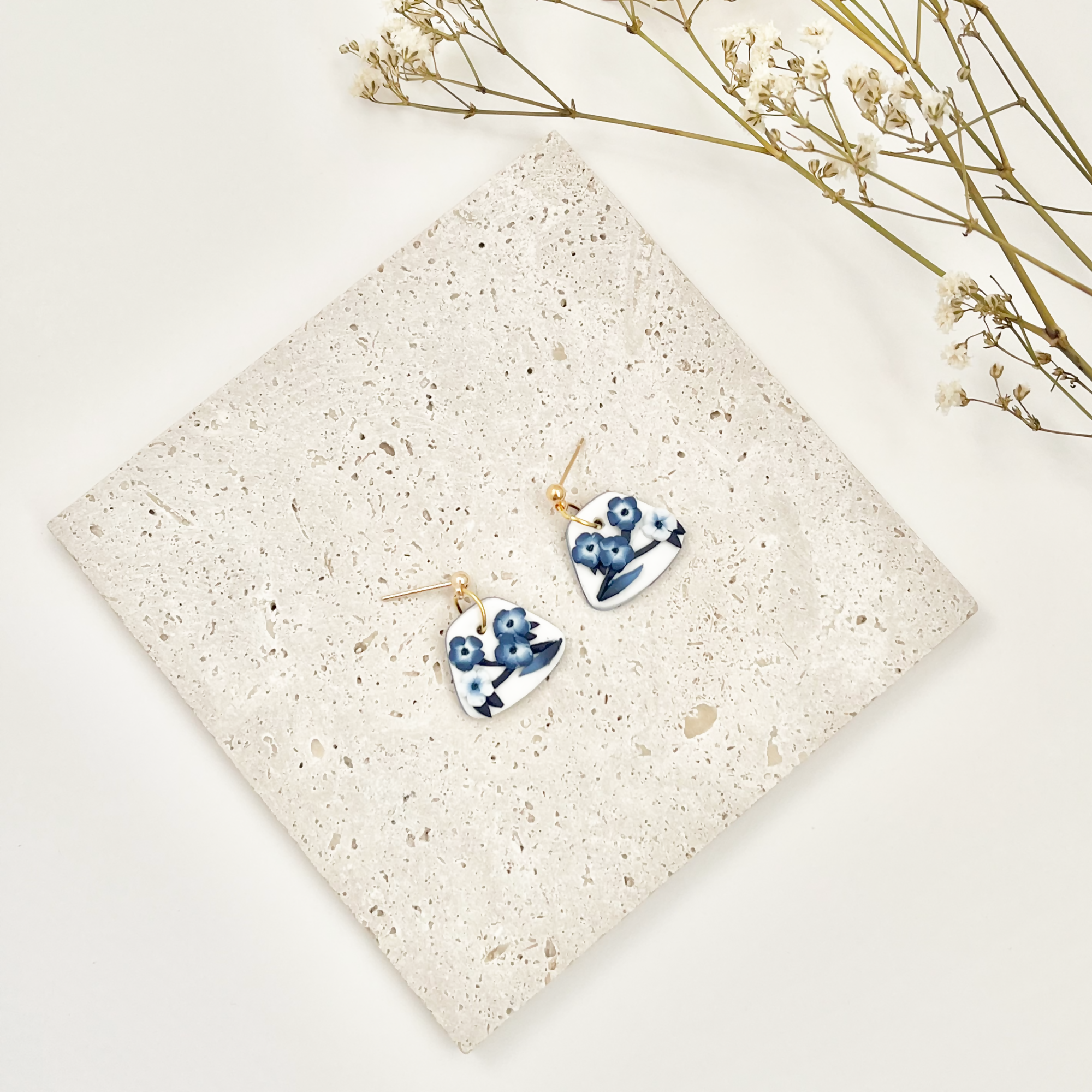 Blue China No. 7 - Handmade Polymer Clay Earrings