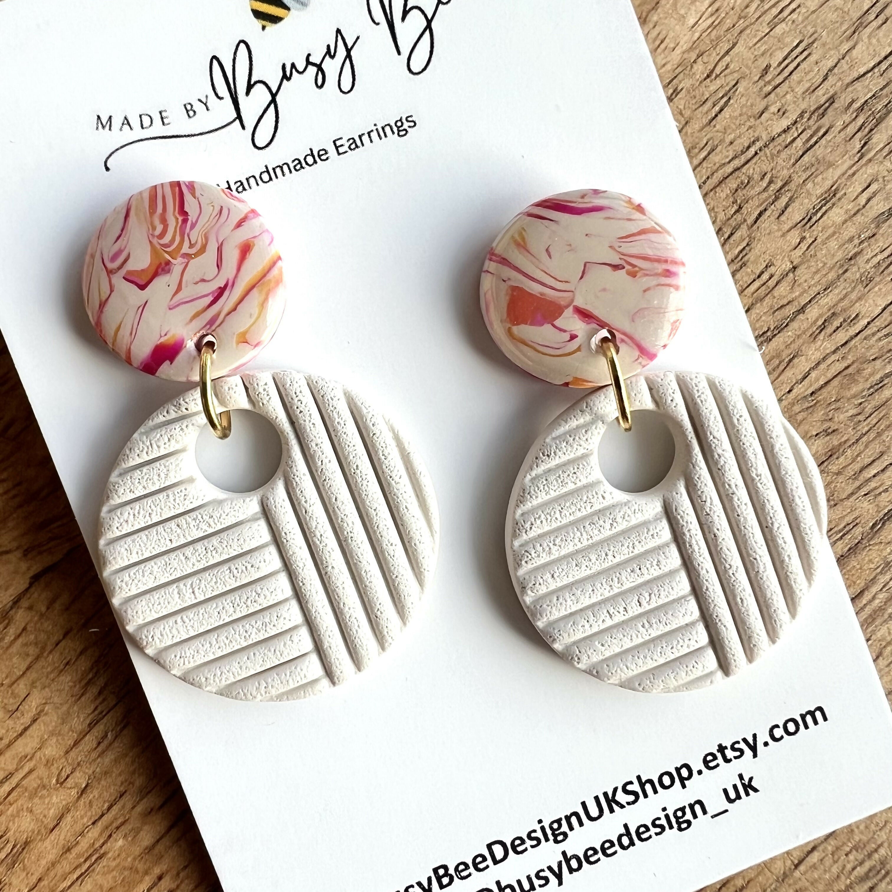 Statement Dangle Earrings – Polymer Clay Textured Earrings, Modern Geometric Earrings, Handmade Clay Jewellery