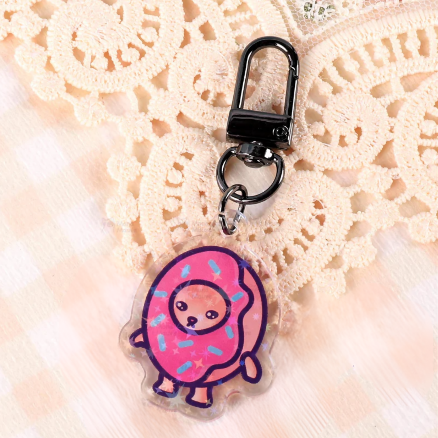 Snack Cats Glitter Keychain | Food Cat Acrylic Charm | Sparkly Bag Charm