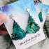 Forest Green Christmas Tree Earrings, Alcohol Ink Art