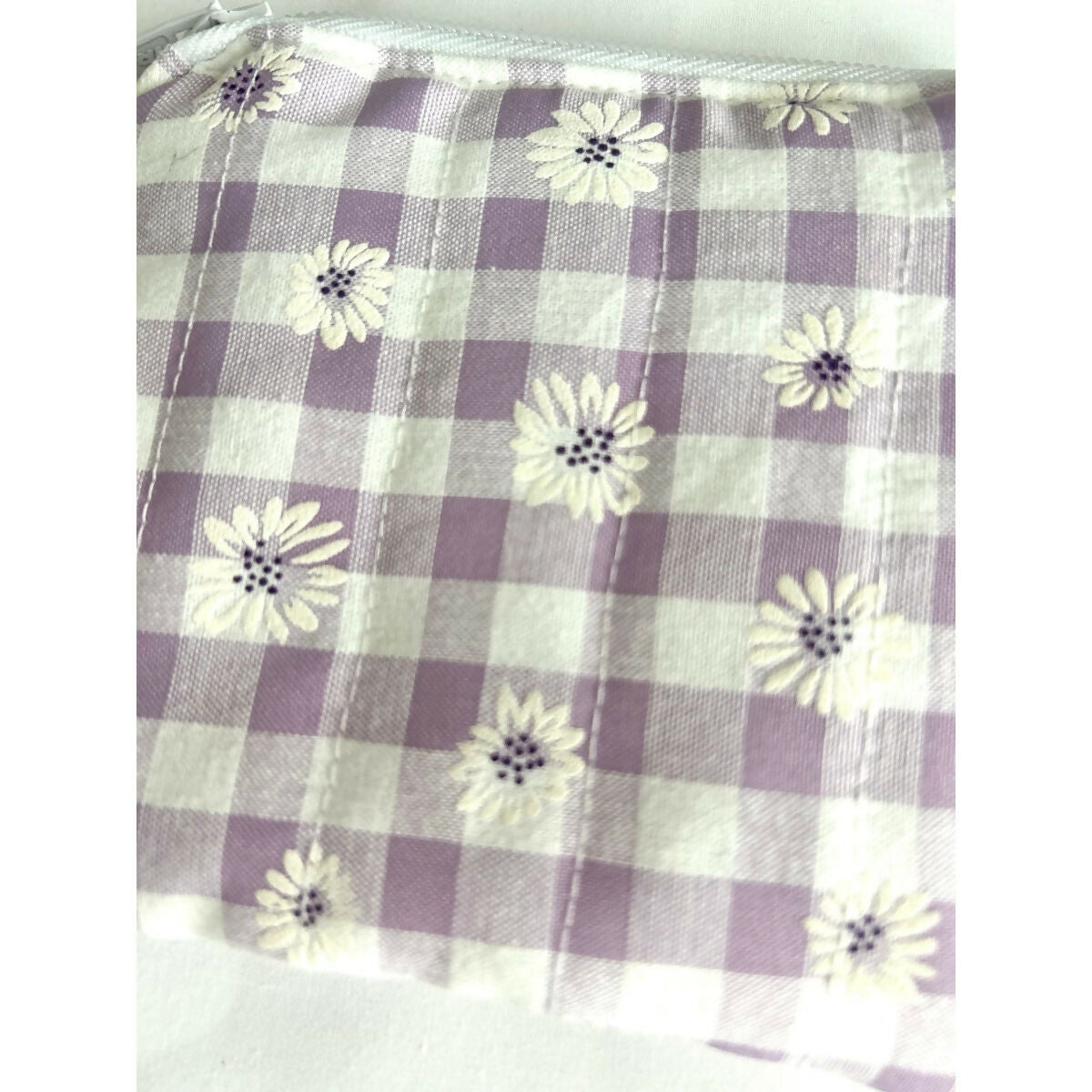 Purple Gingham Daisy Floral Quilted Coin Purse / Card Holder