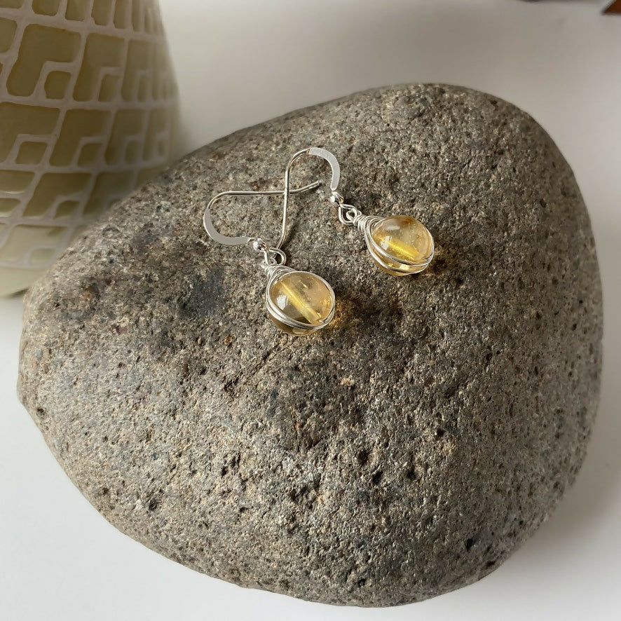 Citrine Drop Earrings, Sterling Silver