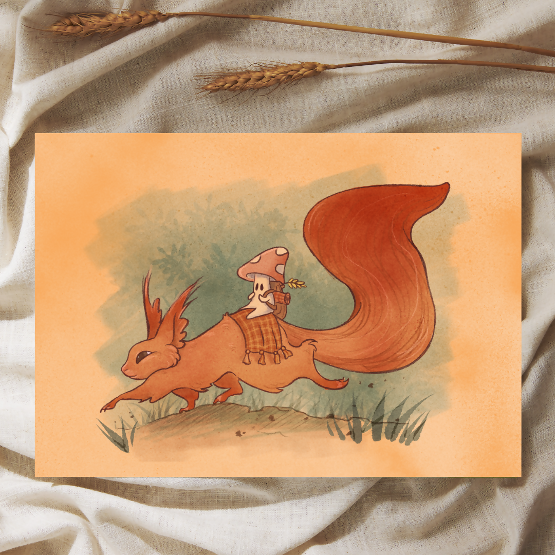 Red Squirrel Mushroom A6 Print