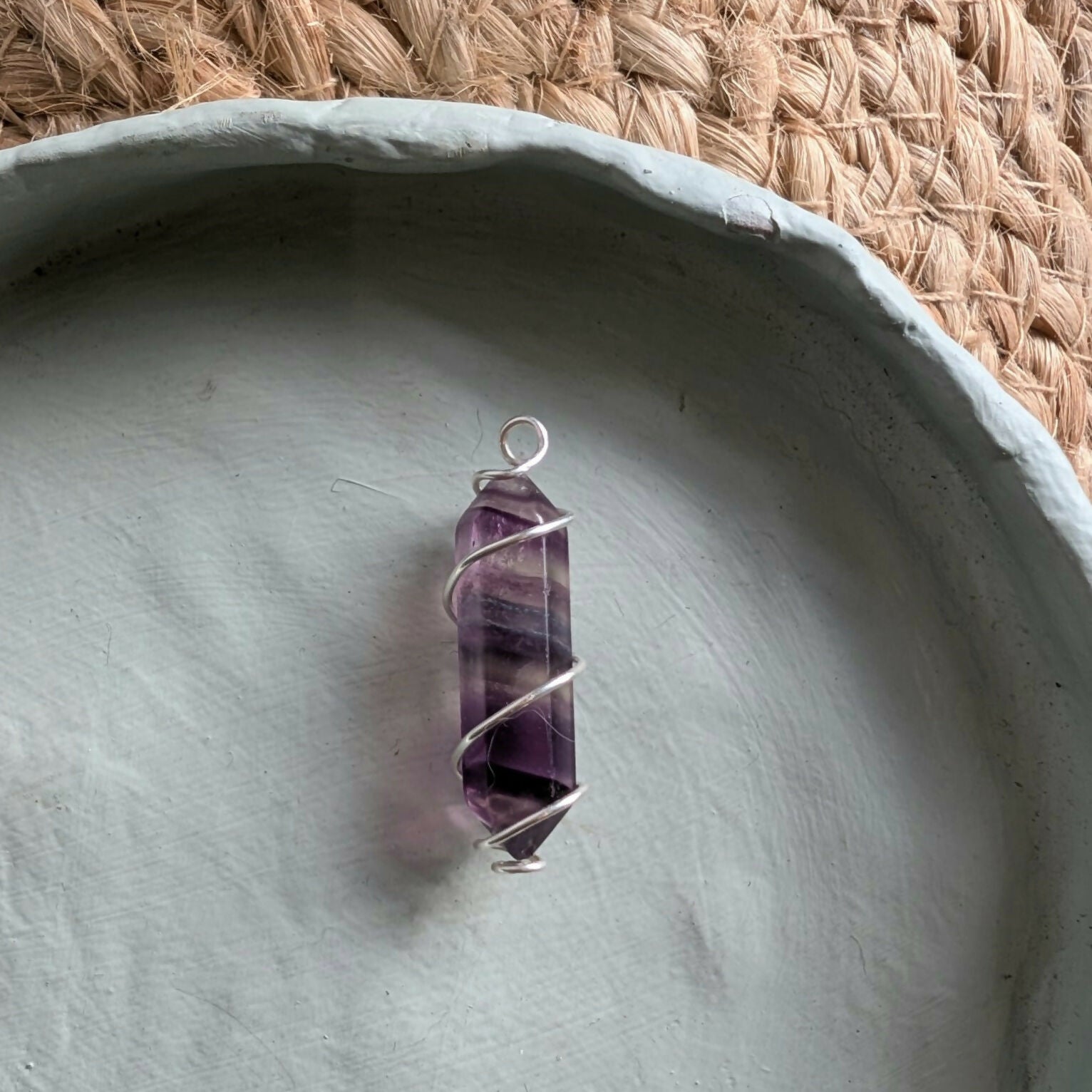 Sterling Silver Fluorite Spiral Pendant With 18 Inch Chain