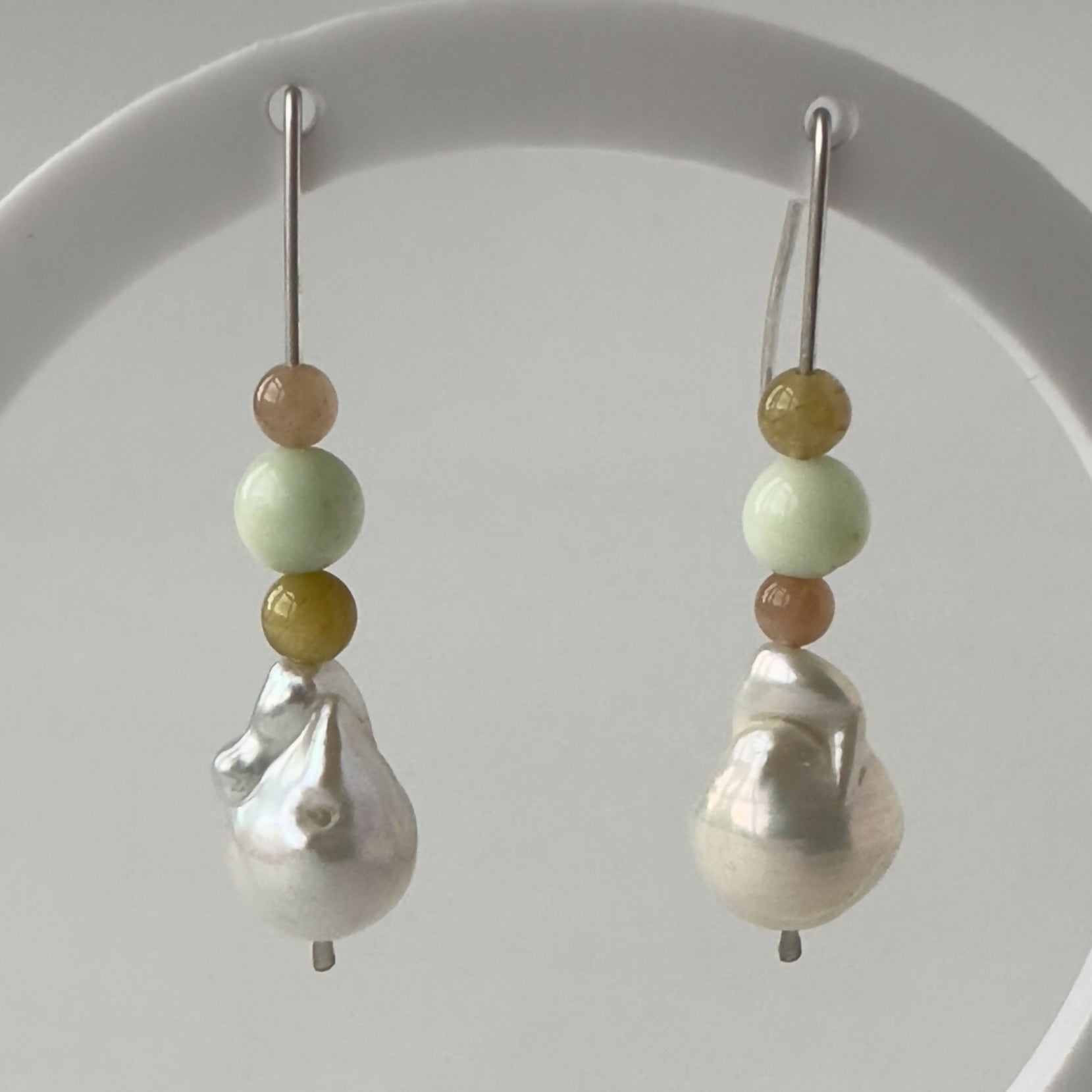 HEALING CRYSTAL & STERLING SILVER SACRAL CHAKRA EARRINGS WITH BAROQUE PEARLS