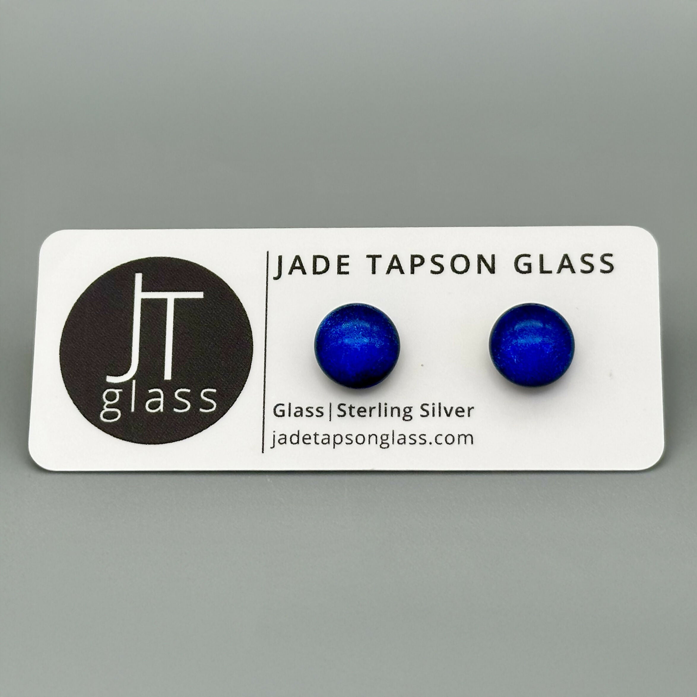 Mid Blue Dichroic Fused Glass Sterling Silver Stud Earrings - Handmade by Jade Tapson Glass.