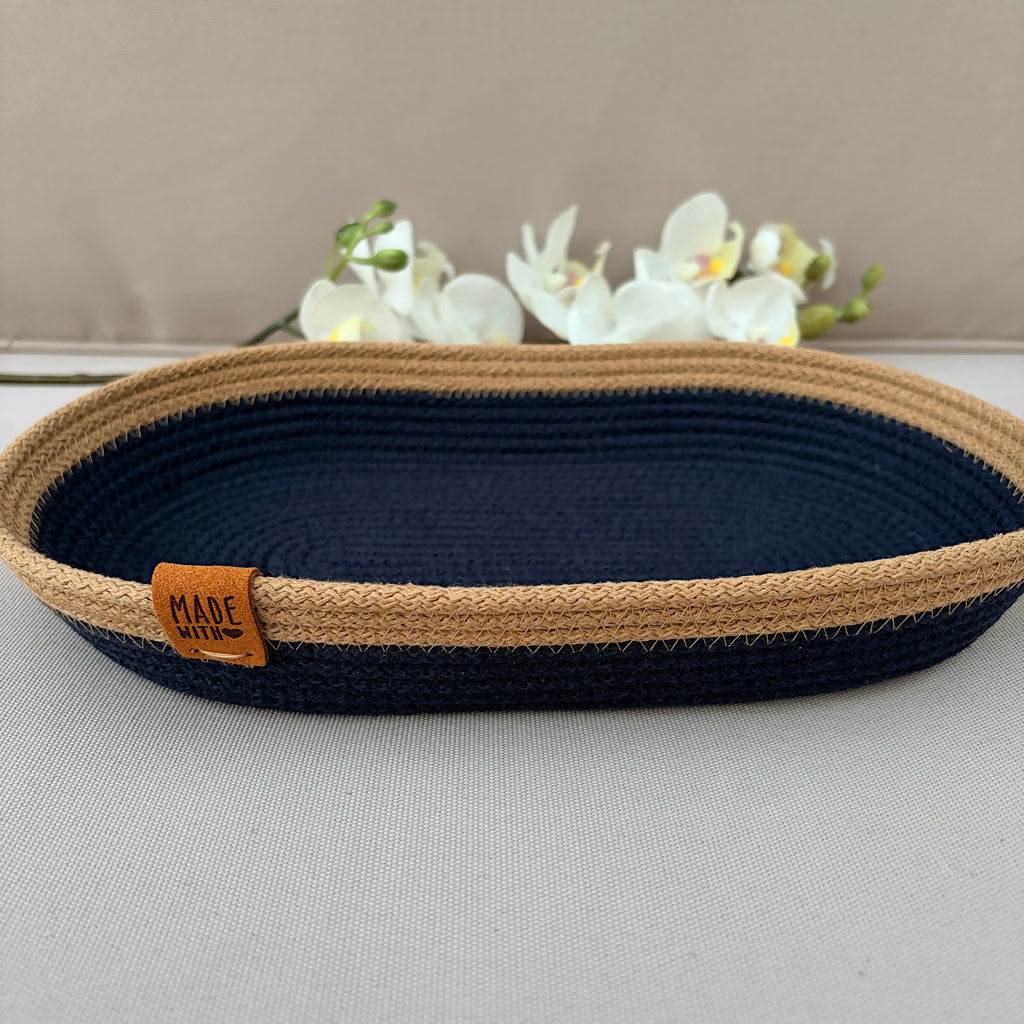 Tressé Tray Basket - Navy and Caramel
