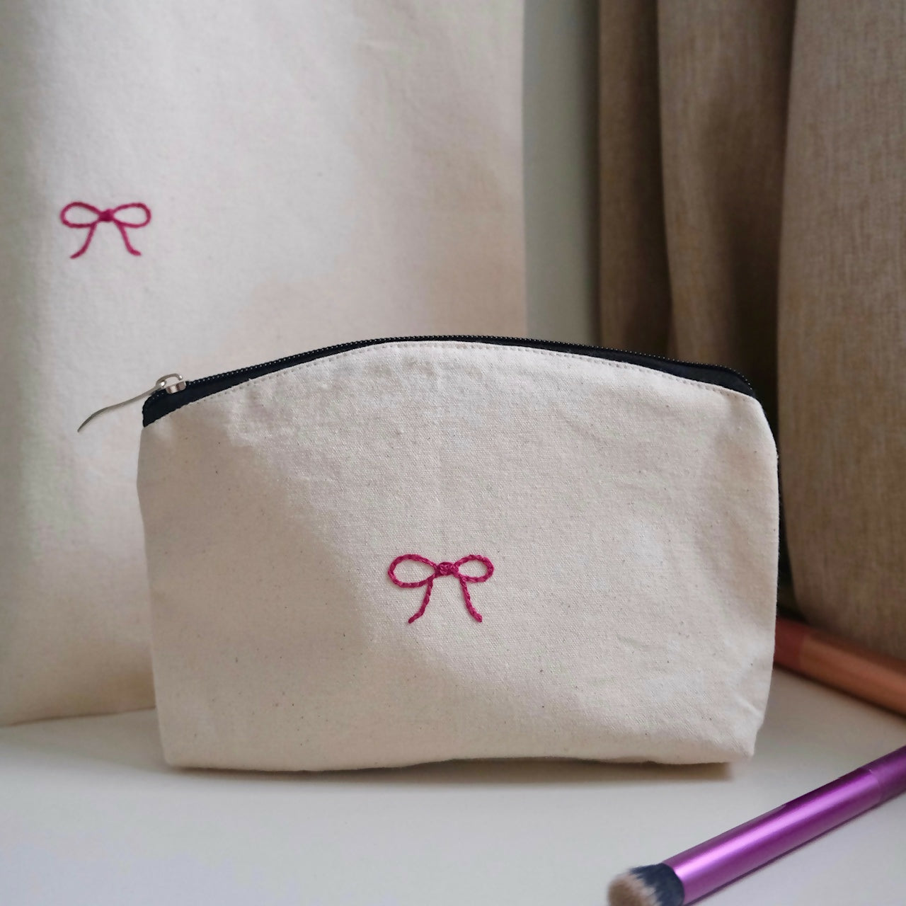 Hand Embroidered Bow Pouch